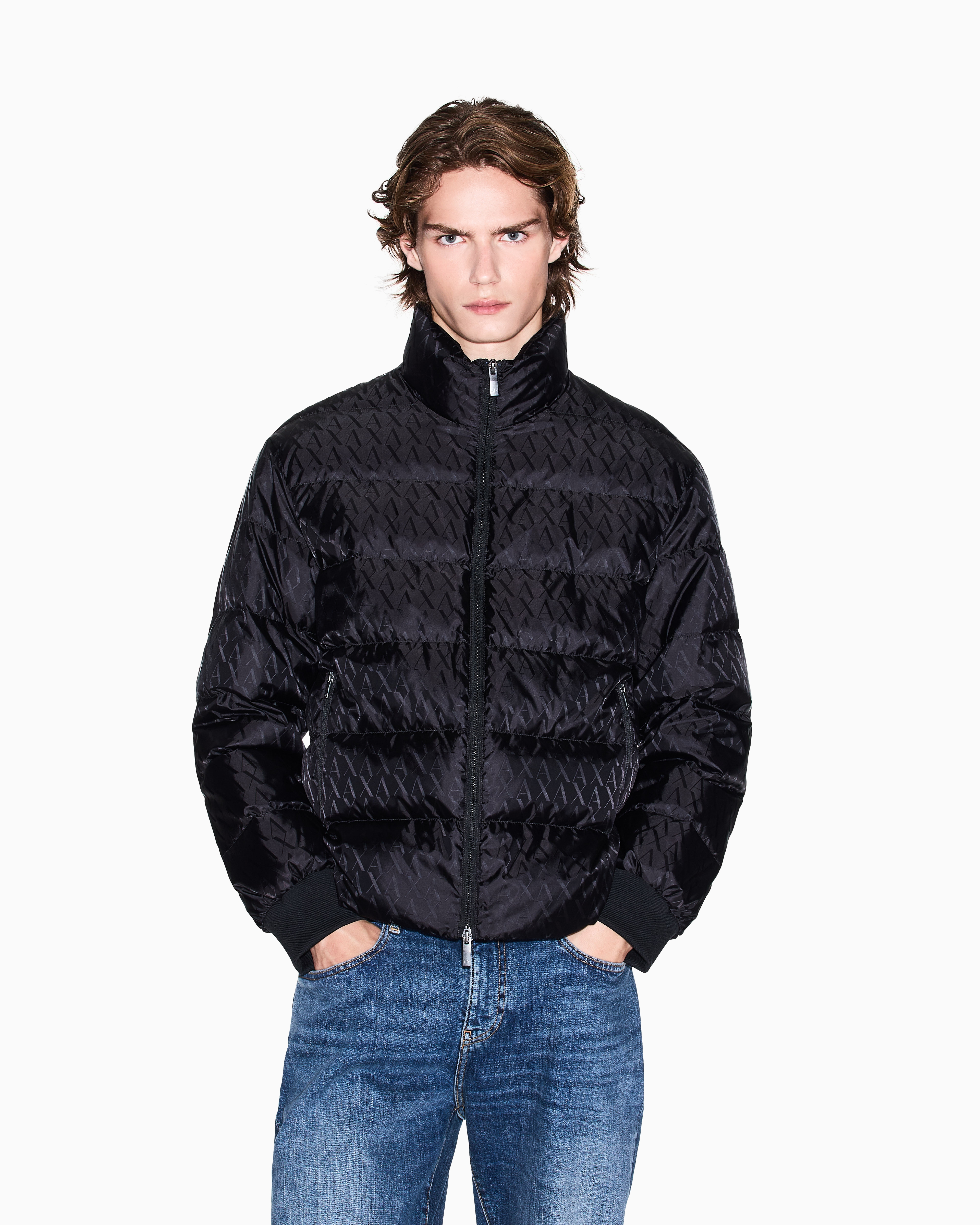 Armani Exchange - Fabric jacket with allover logo, Man, Black, Size: