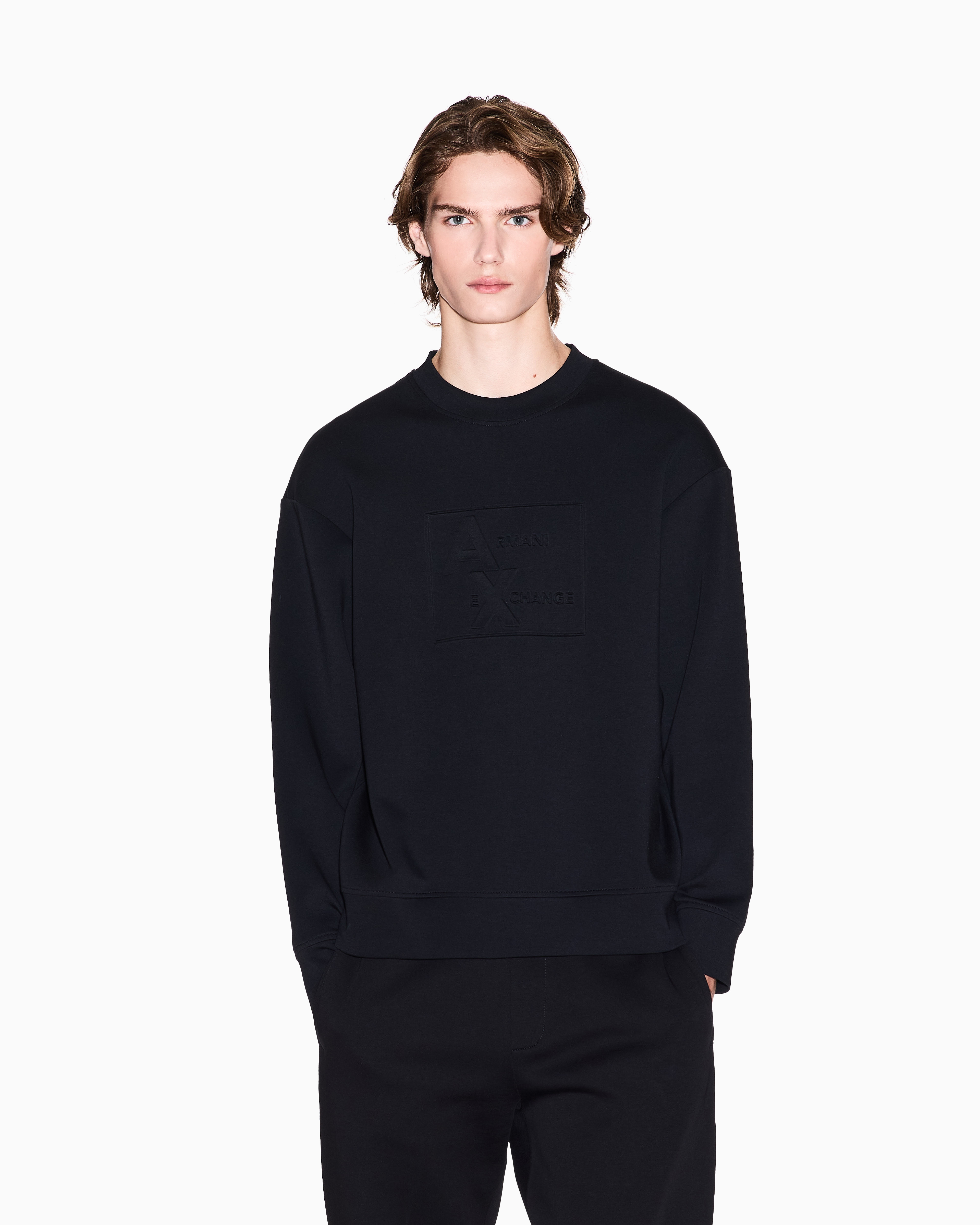 Armani Exchange Sweatshirt With Embossed Logo In Black