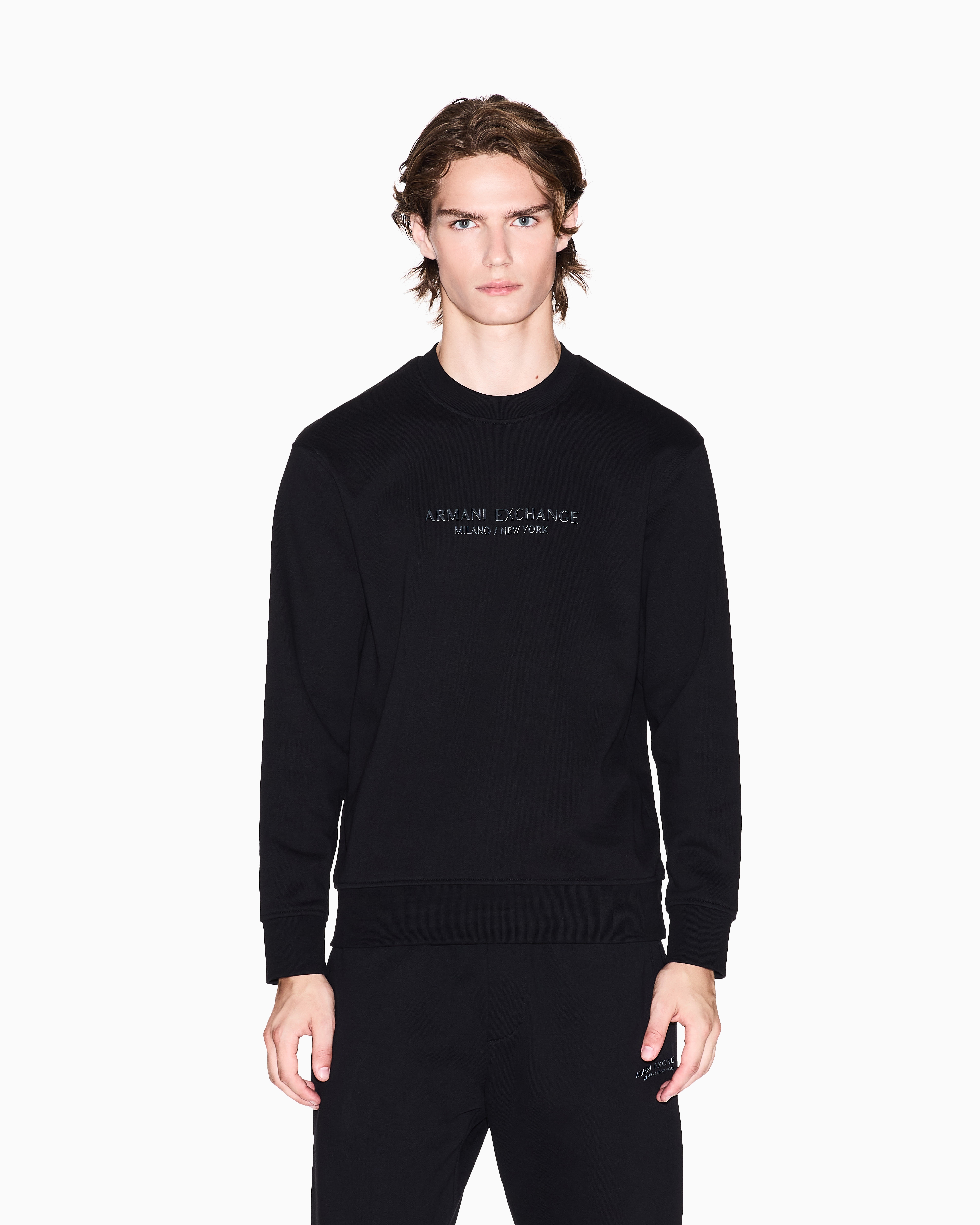 Armani Exchange - Crewneck sweatshirt with tone logo, Man, Black, Size: