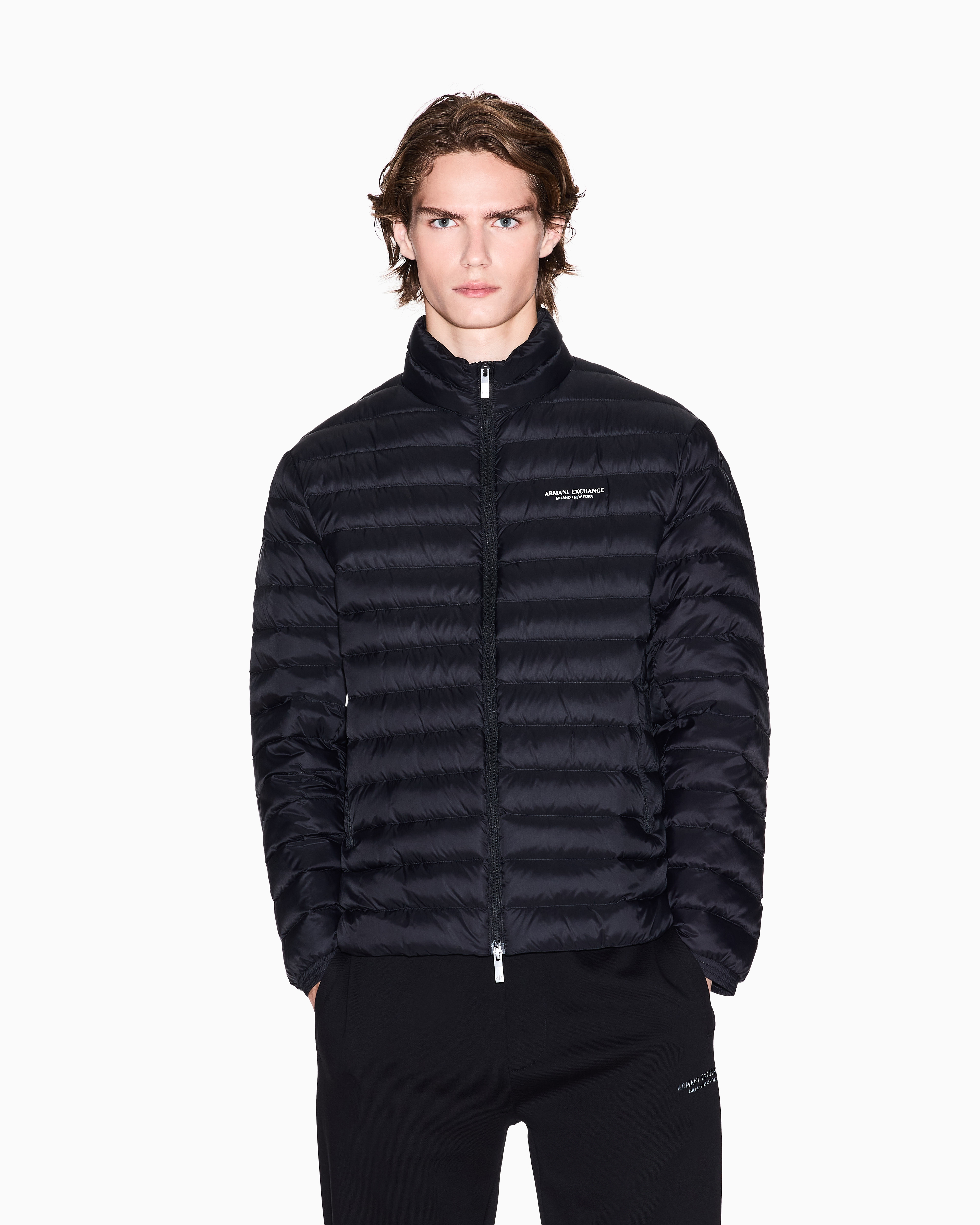 Armani Exchange - Quilted full zip down jacket, Man, Black, Size: