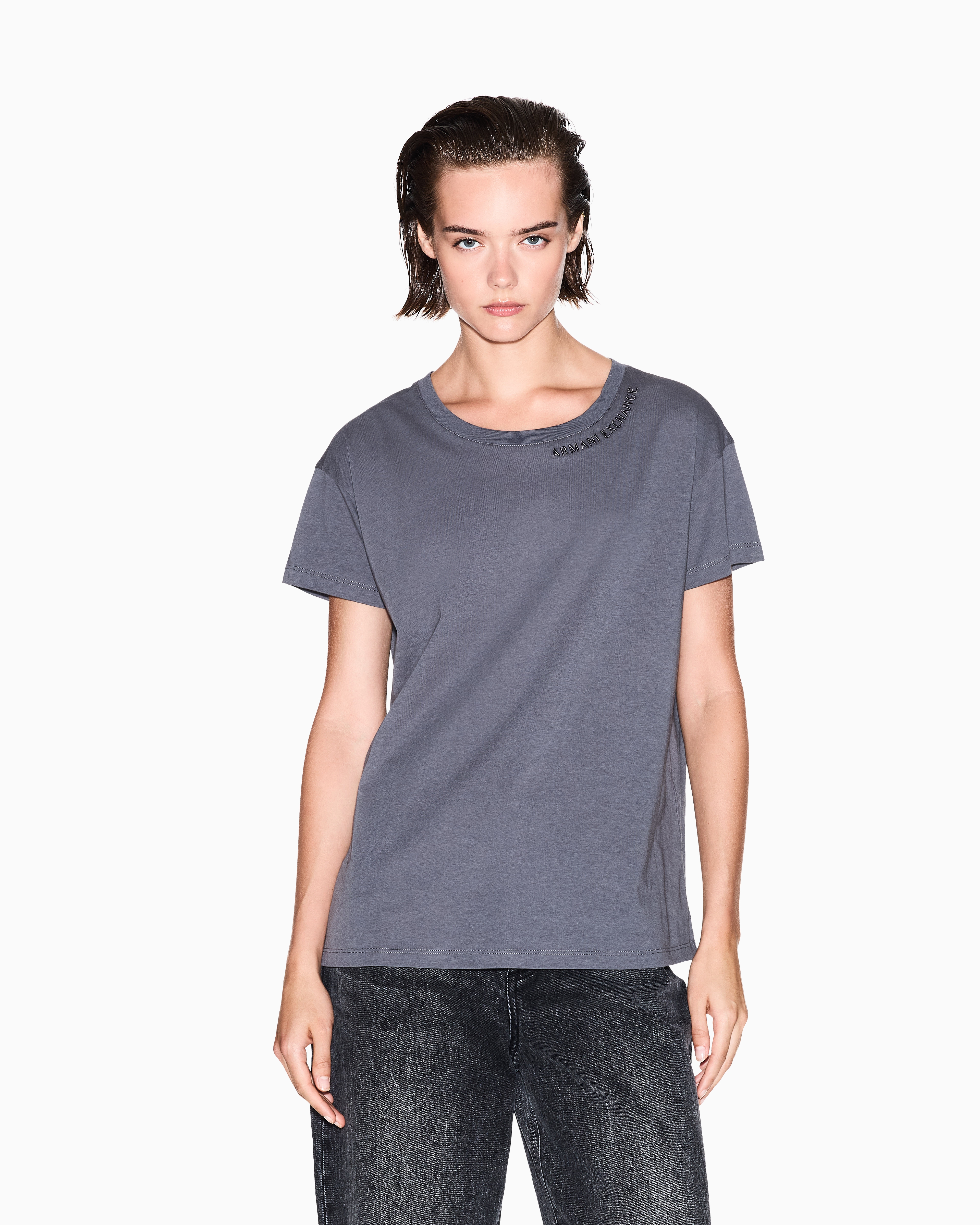 Armani Exchange - Relaxed Fit T-Shirts, Woman, Grey, Size: