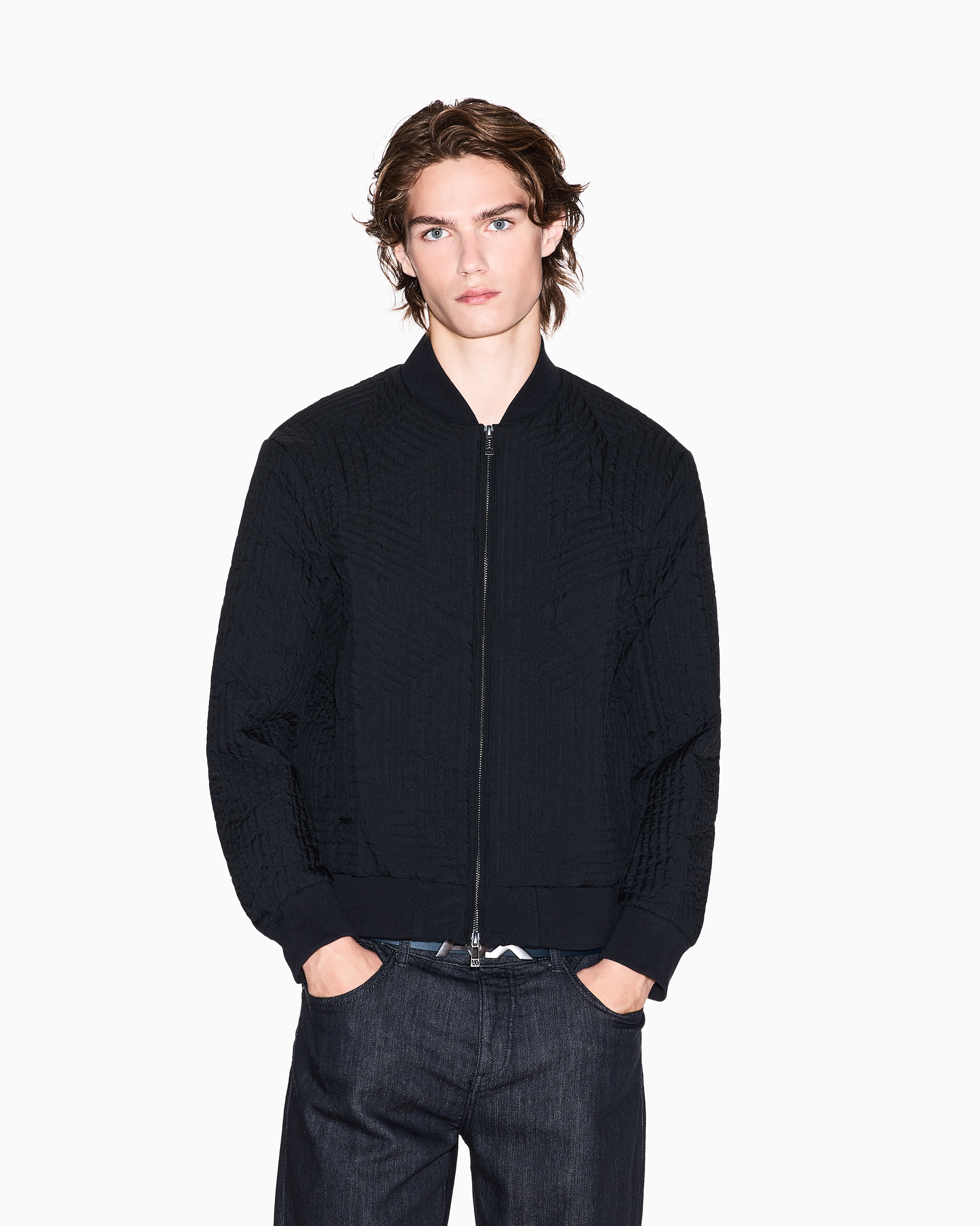 Armani Exchange - Geometric Quilted Bomber, Man, Black, Size: