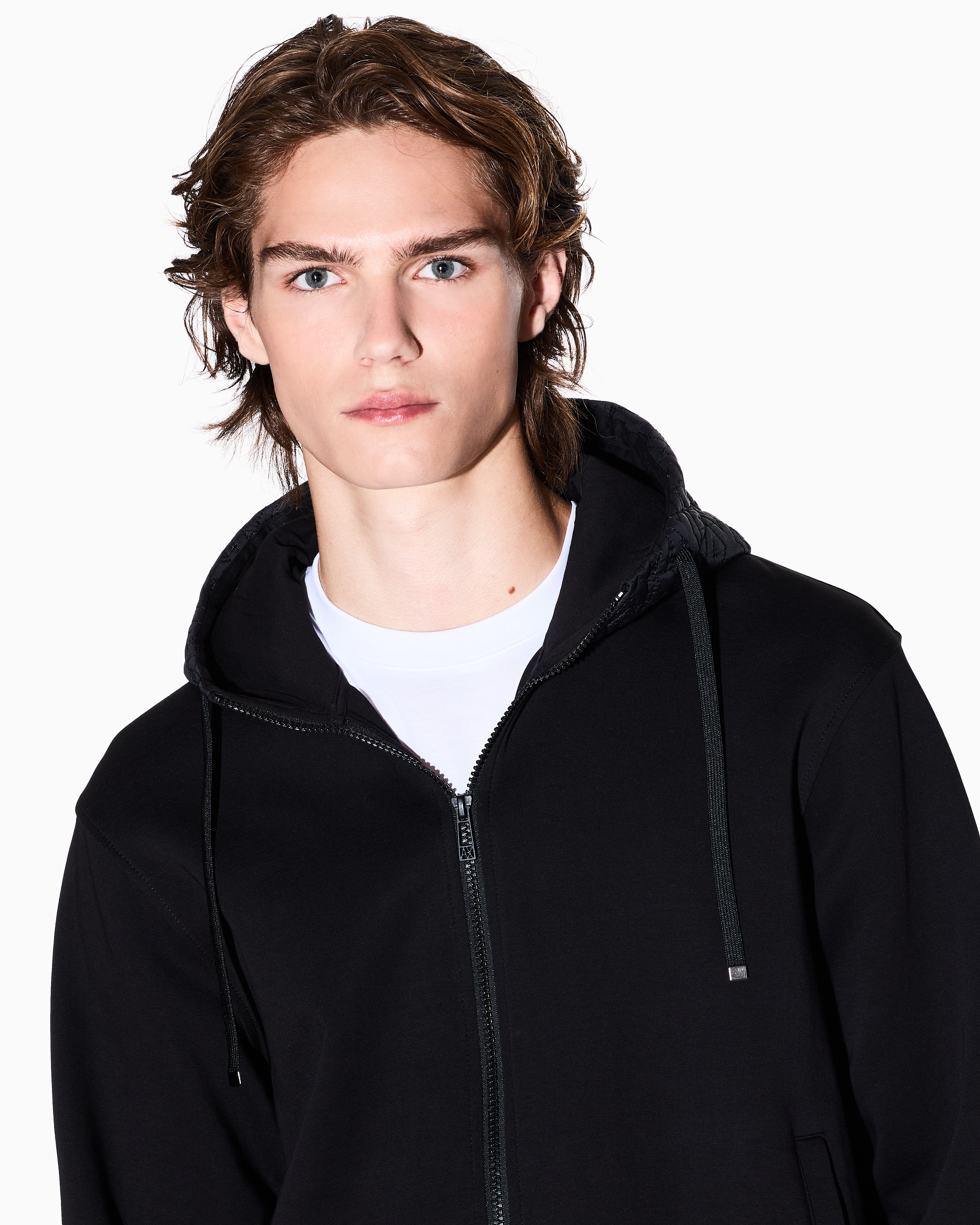 Armani Exchange - Zip-up sweatshirt with contrasting hood, Man, Black, Size: