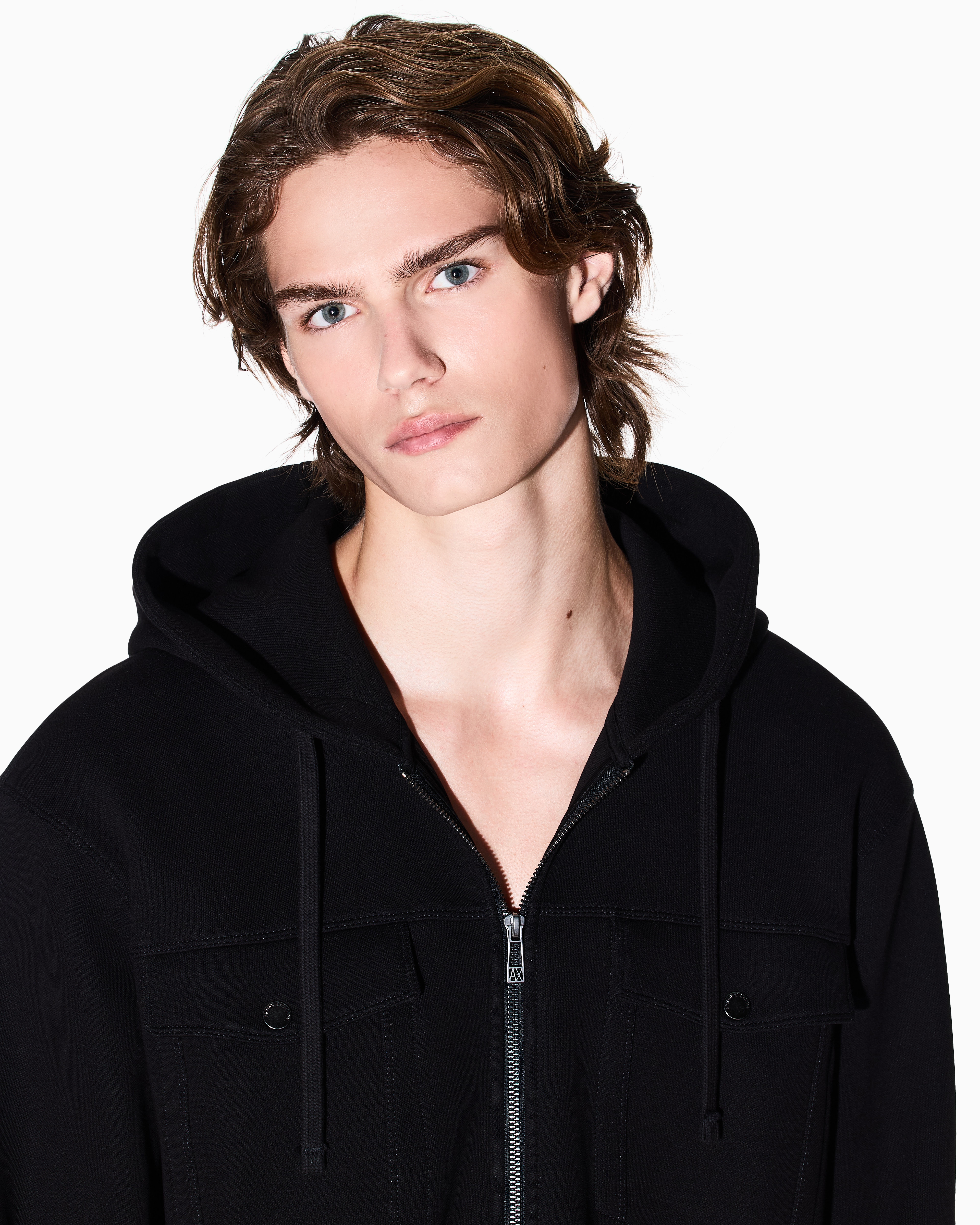 Armani Exchange - Piquet zip-up hoodie, Man, Black, Size: