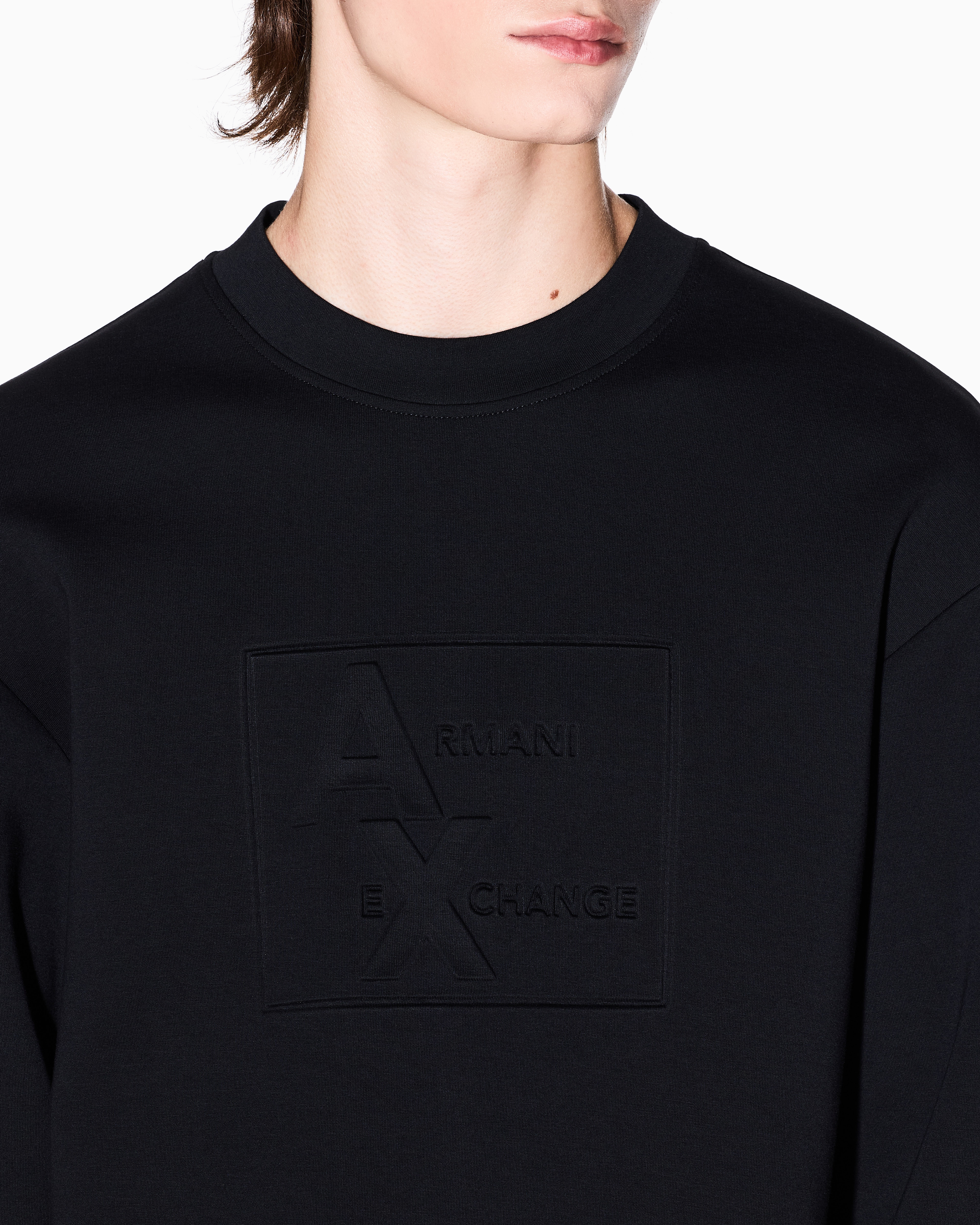Armani Exchange Sweatshirt With Embossed Logo In Black