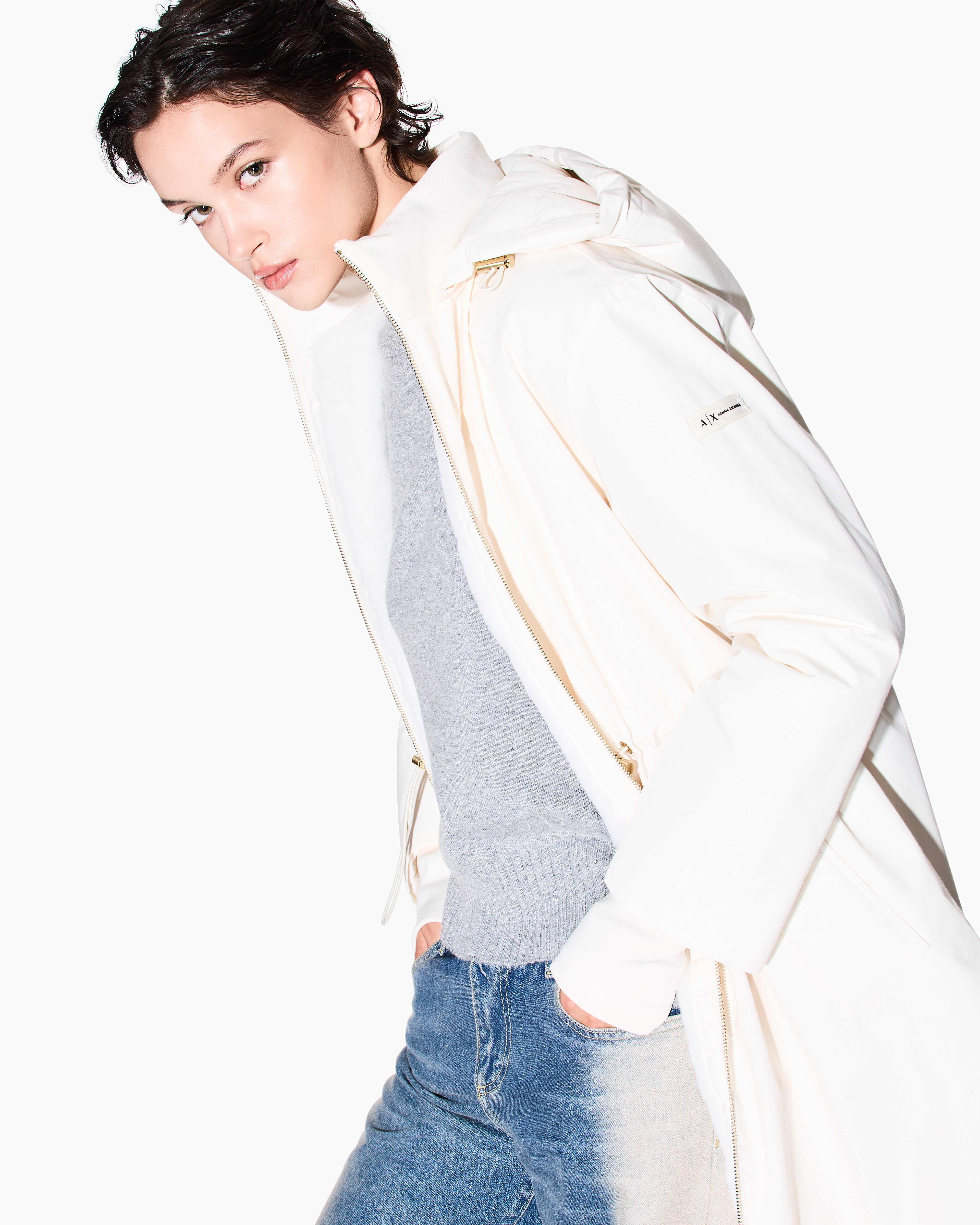 Armani Exchange Recycled Fabric Parka With Hood In Gray
