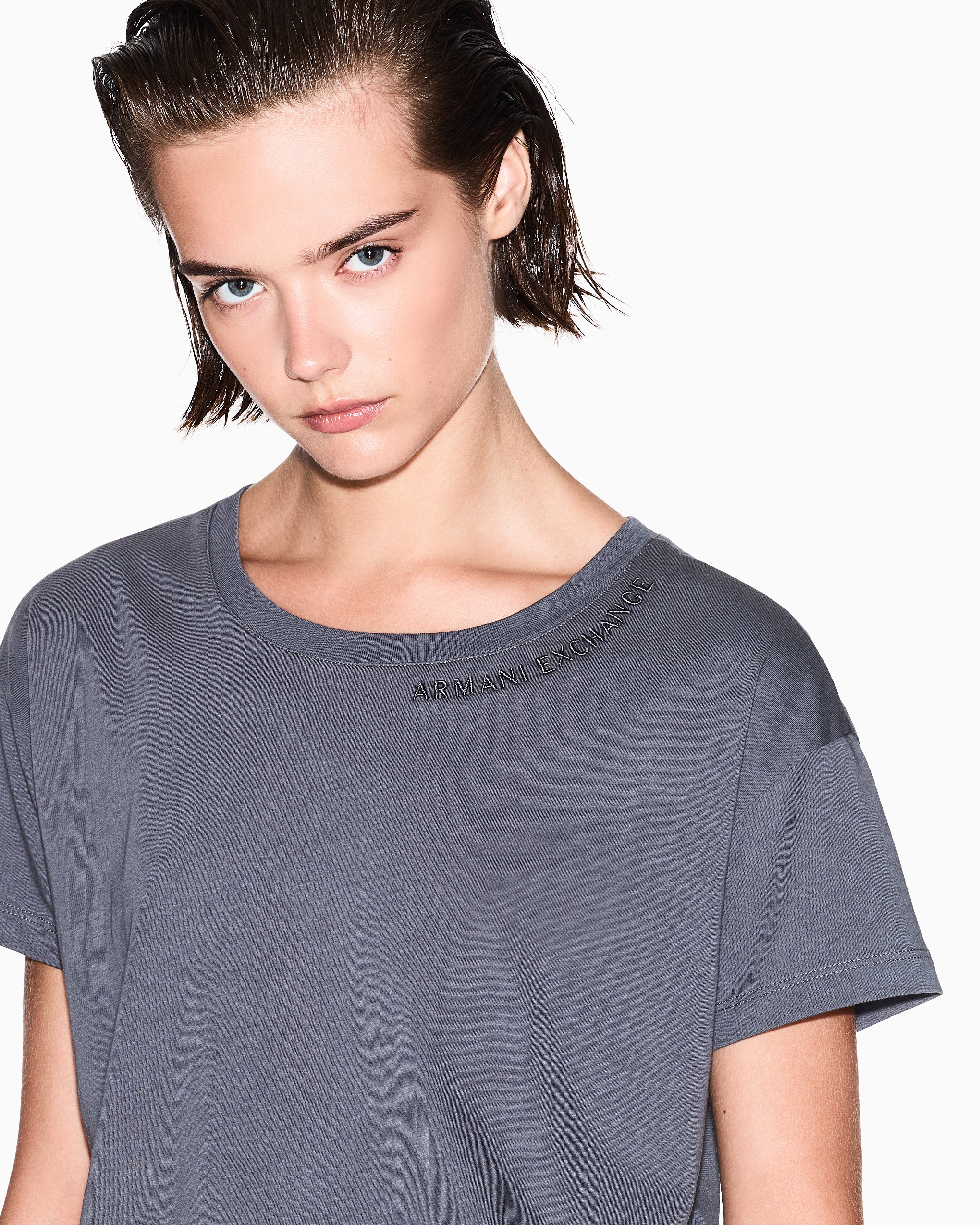 Armani Exchange - Relaxed Fit T-Shirts, Woman, Grey, Size: