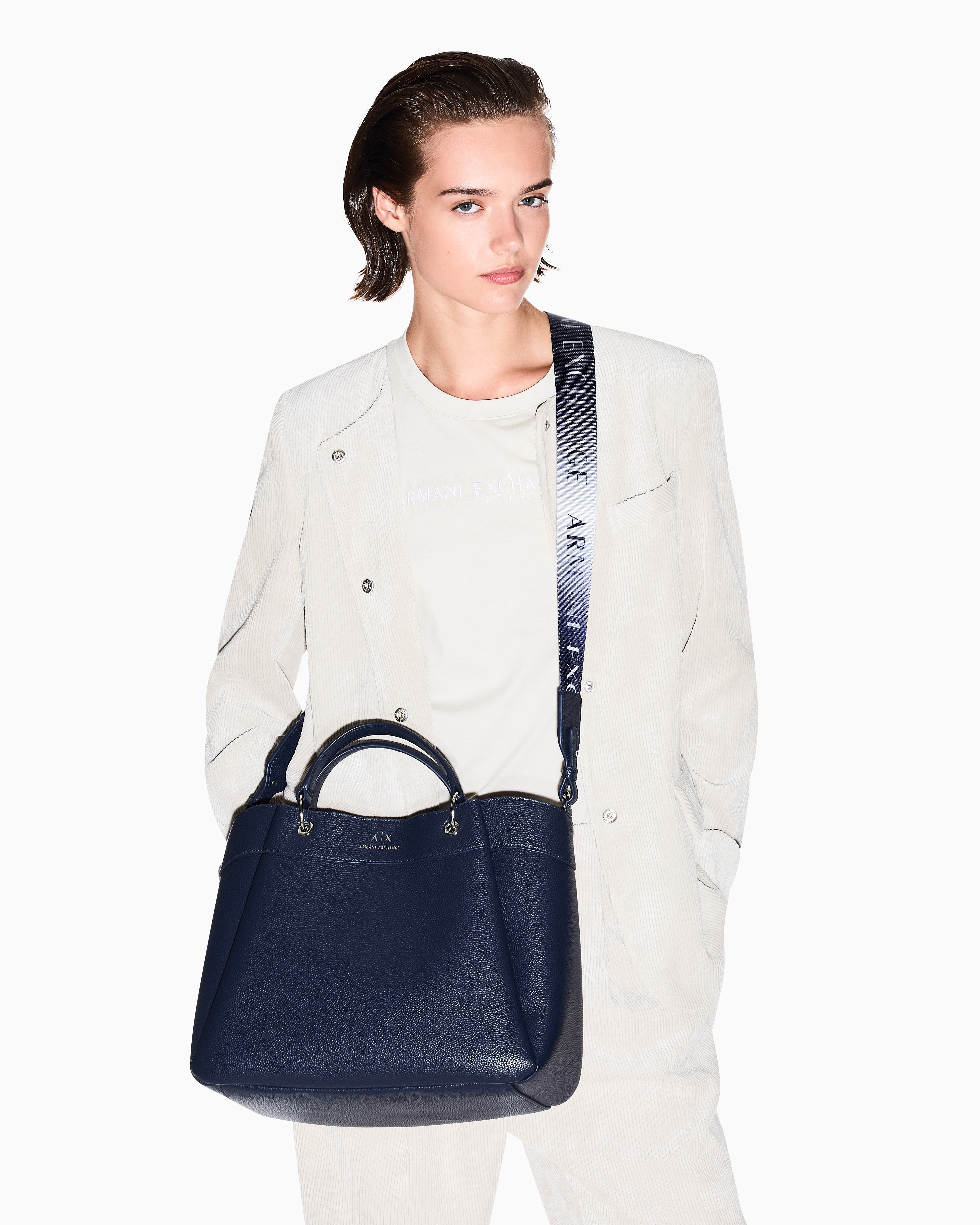 Armani Exchange - Large handbag with degradè shoulder strap, Woman, Navy Blue, Size: TU