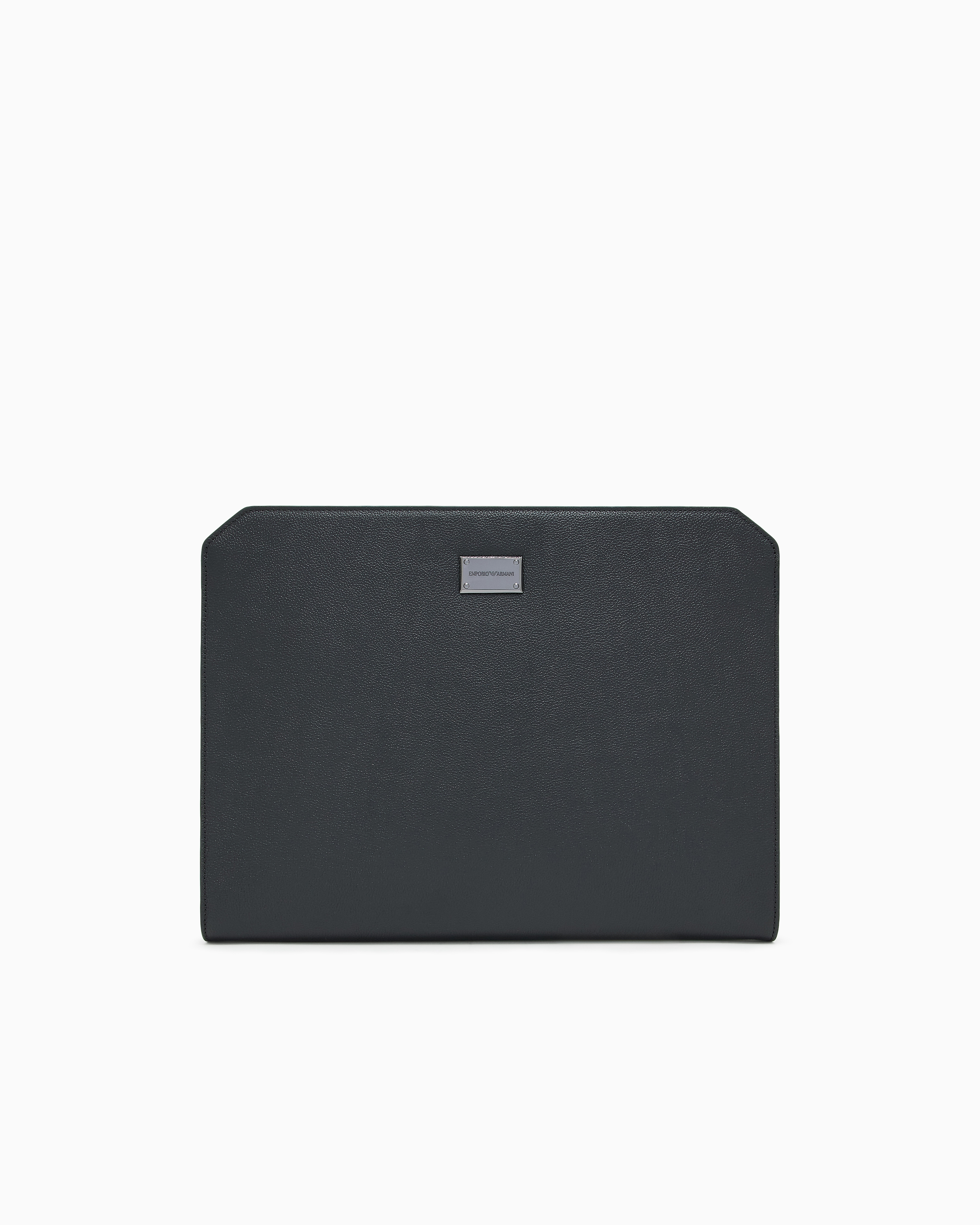 Emporio Armani - Document holder pouch in tumbled leather, Man, Black, Size: TU