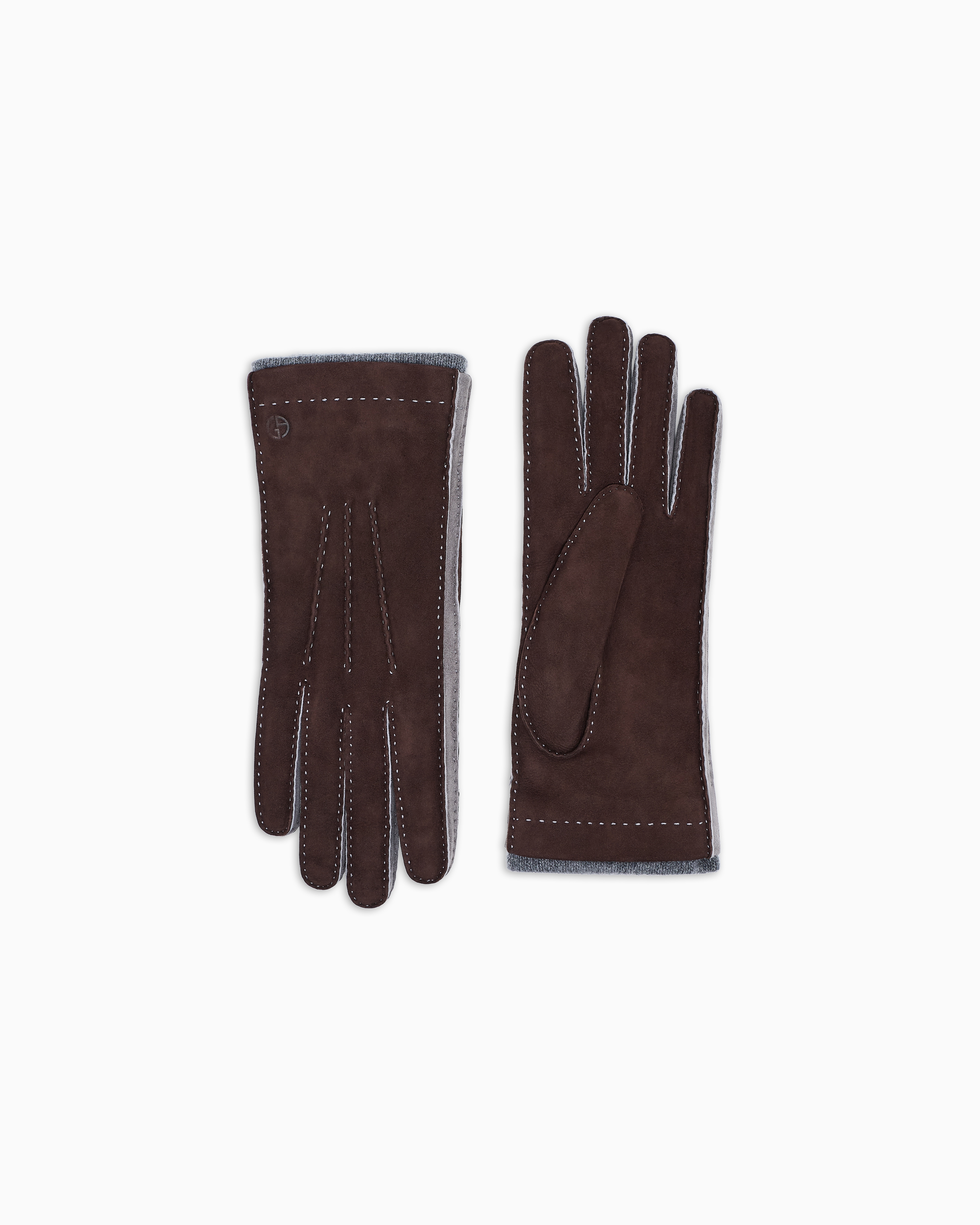 Giorgio Armani Two-tone Lambskin Suede Gloves In Brown