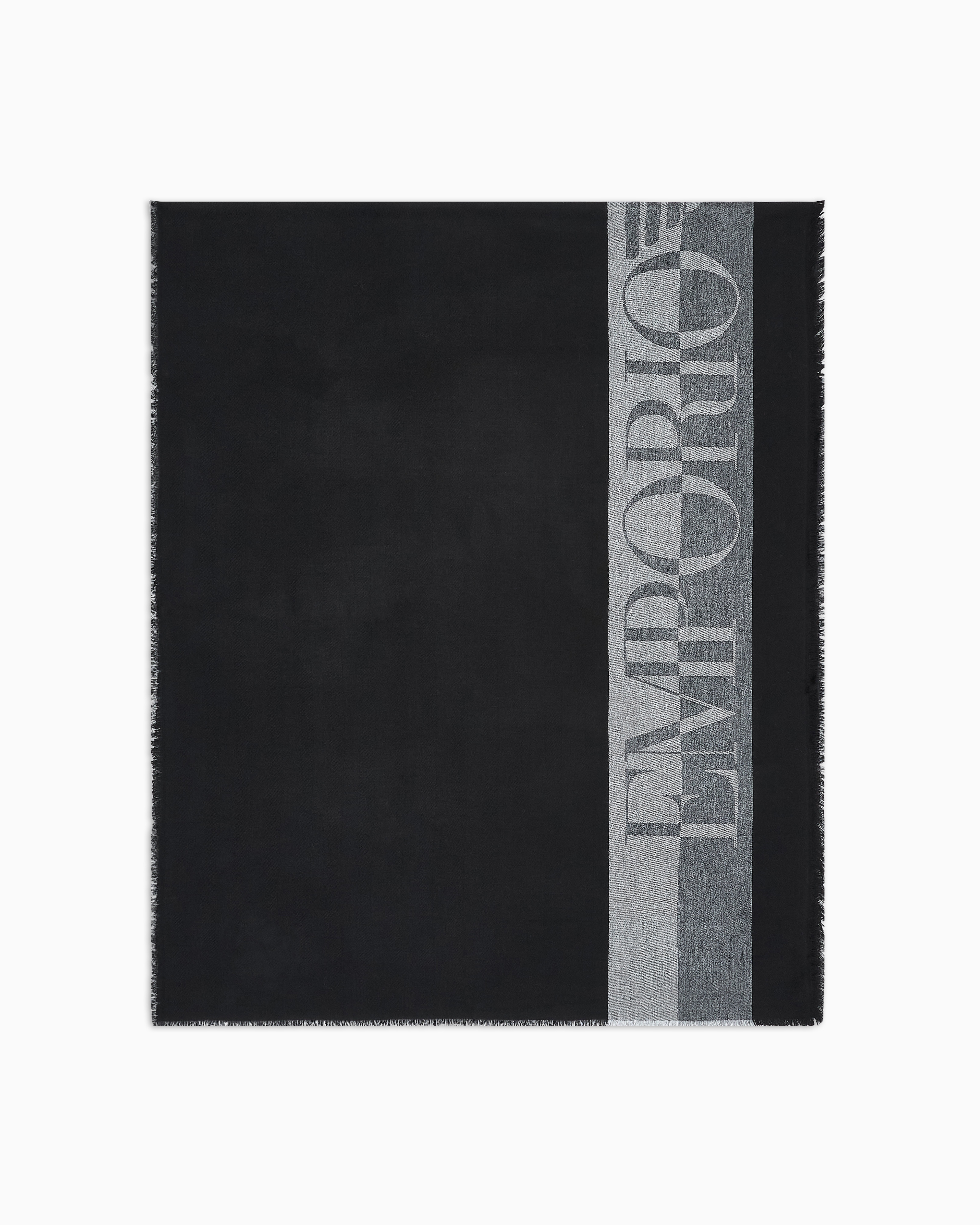 Emporio Armani - Striped scarf with oversized logo, Man, Black, Size: TU