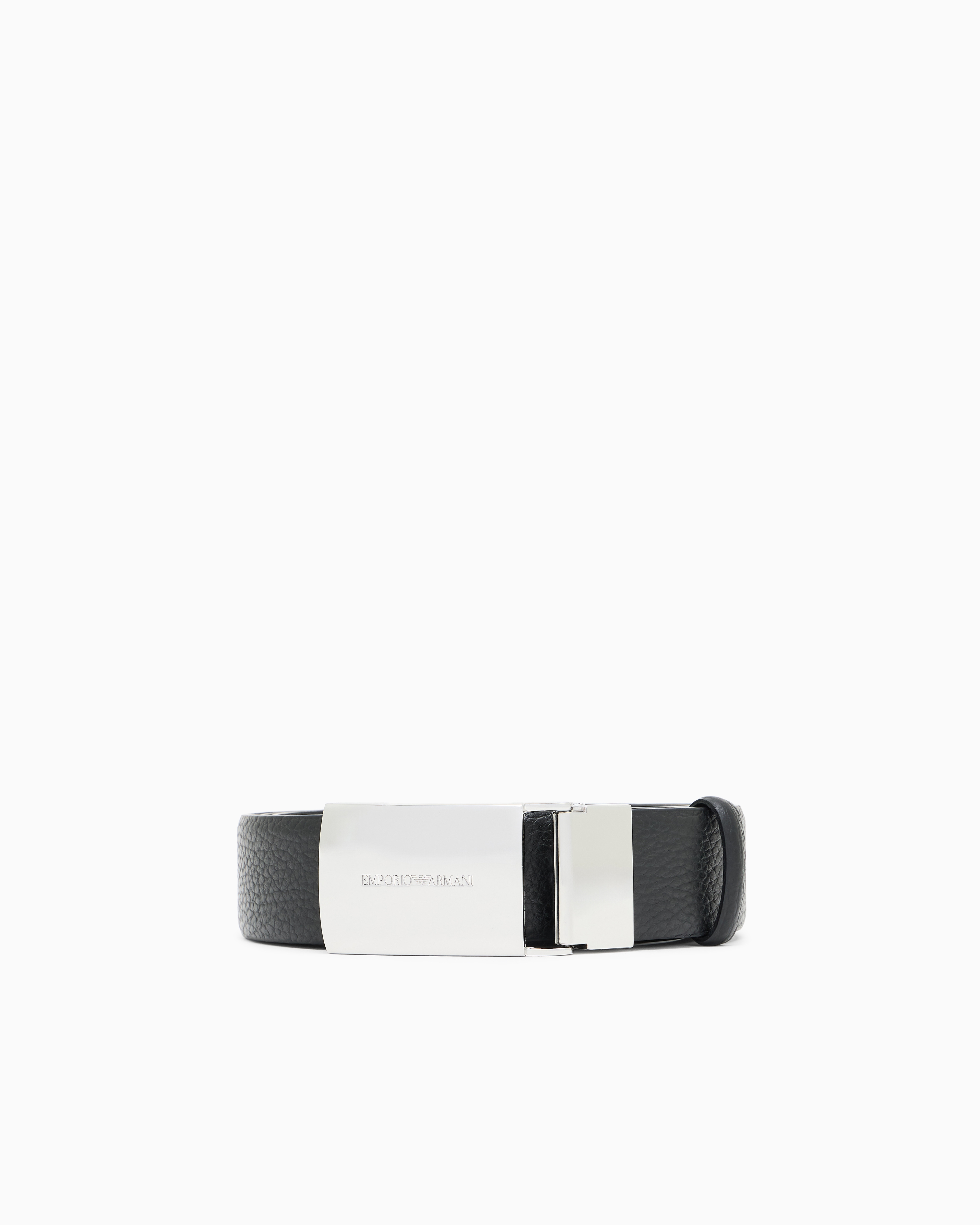 Emporio Armani - Pebbled leather belt with plate, Man, Black, Size: