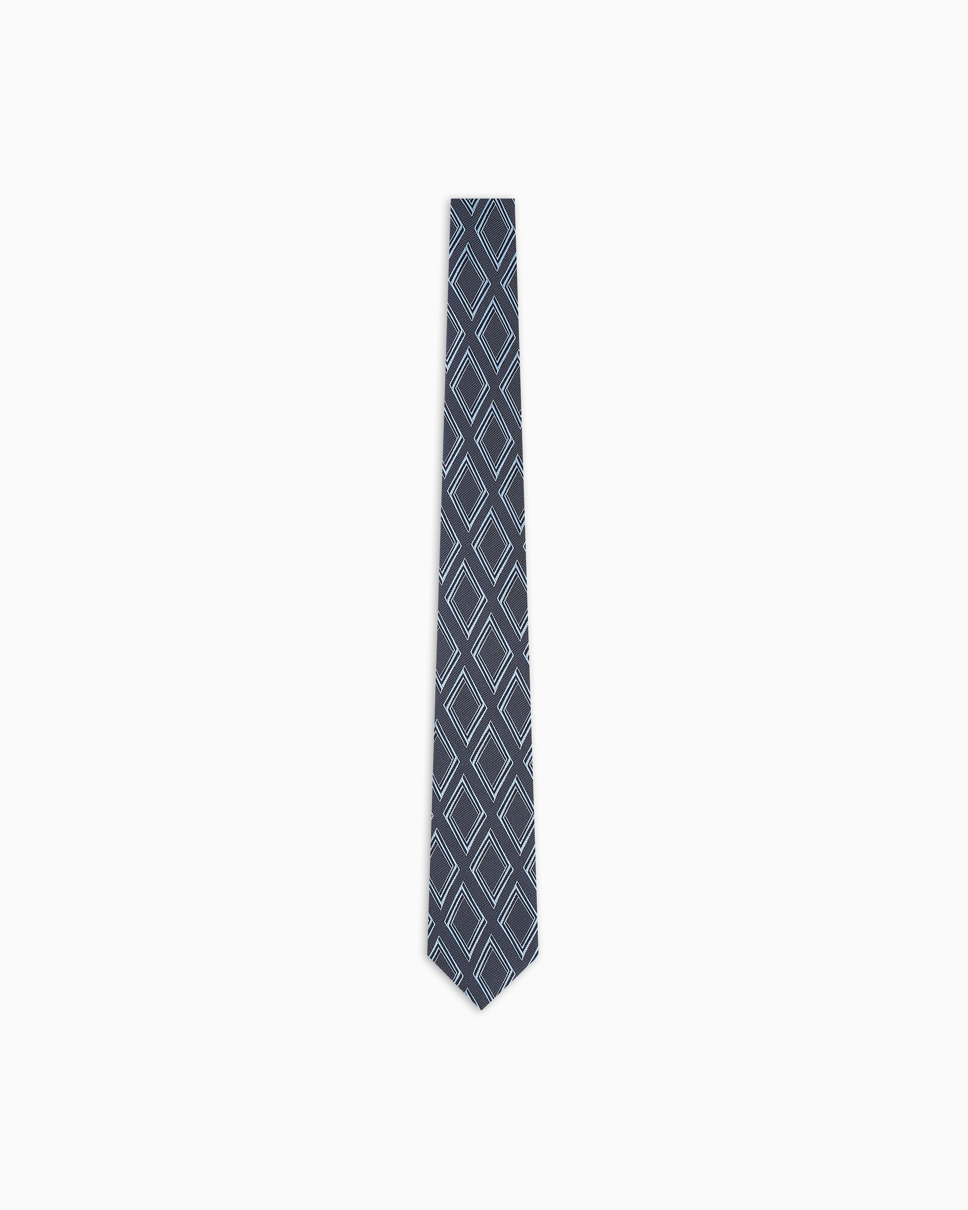 Emporio Armani - Pure silk tie with oversized jacquard diamonds, Man, Navy Blue, Size: TU