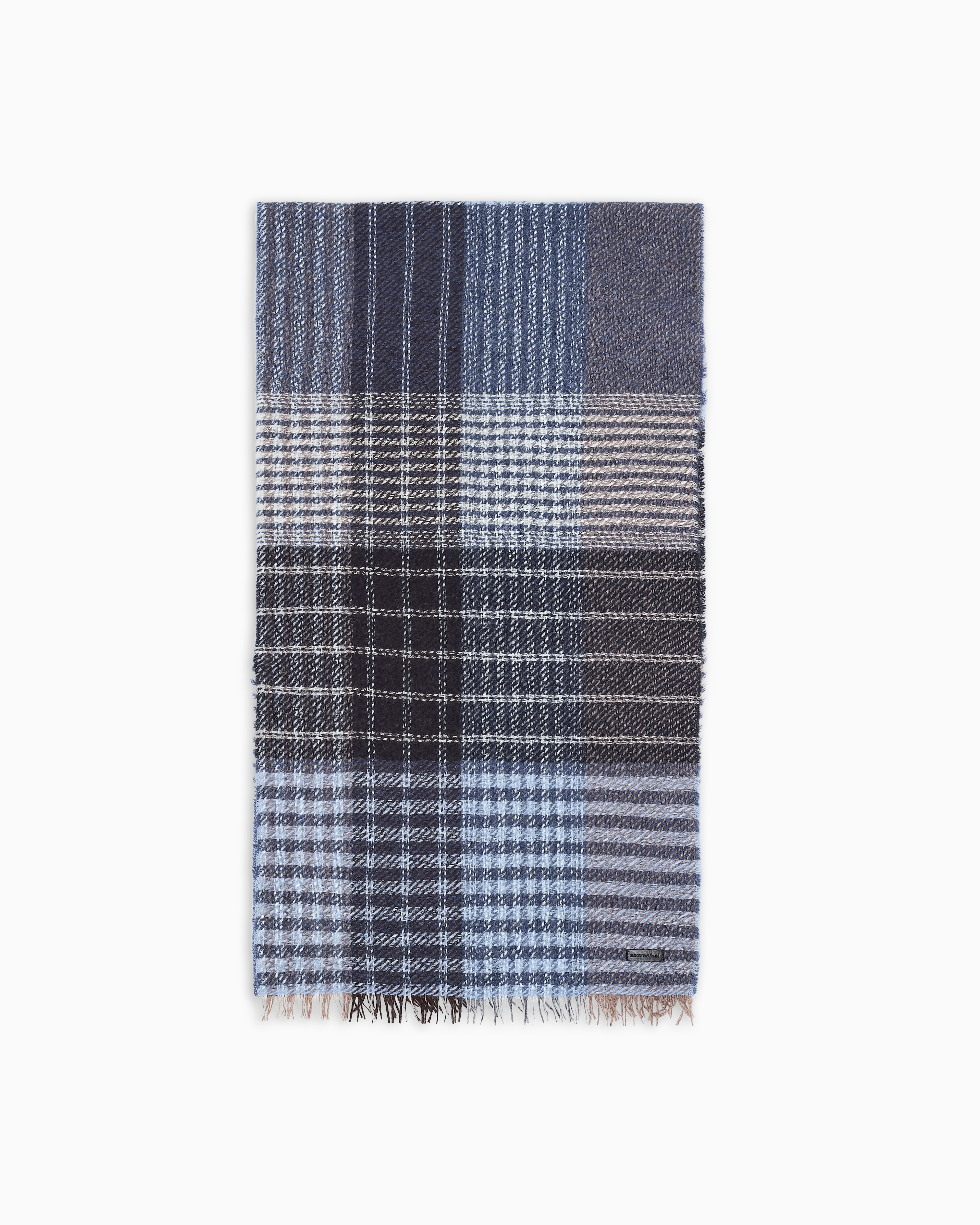 Emporio Armani - Tartan wool scarf, Man, Blue, Size: TU