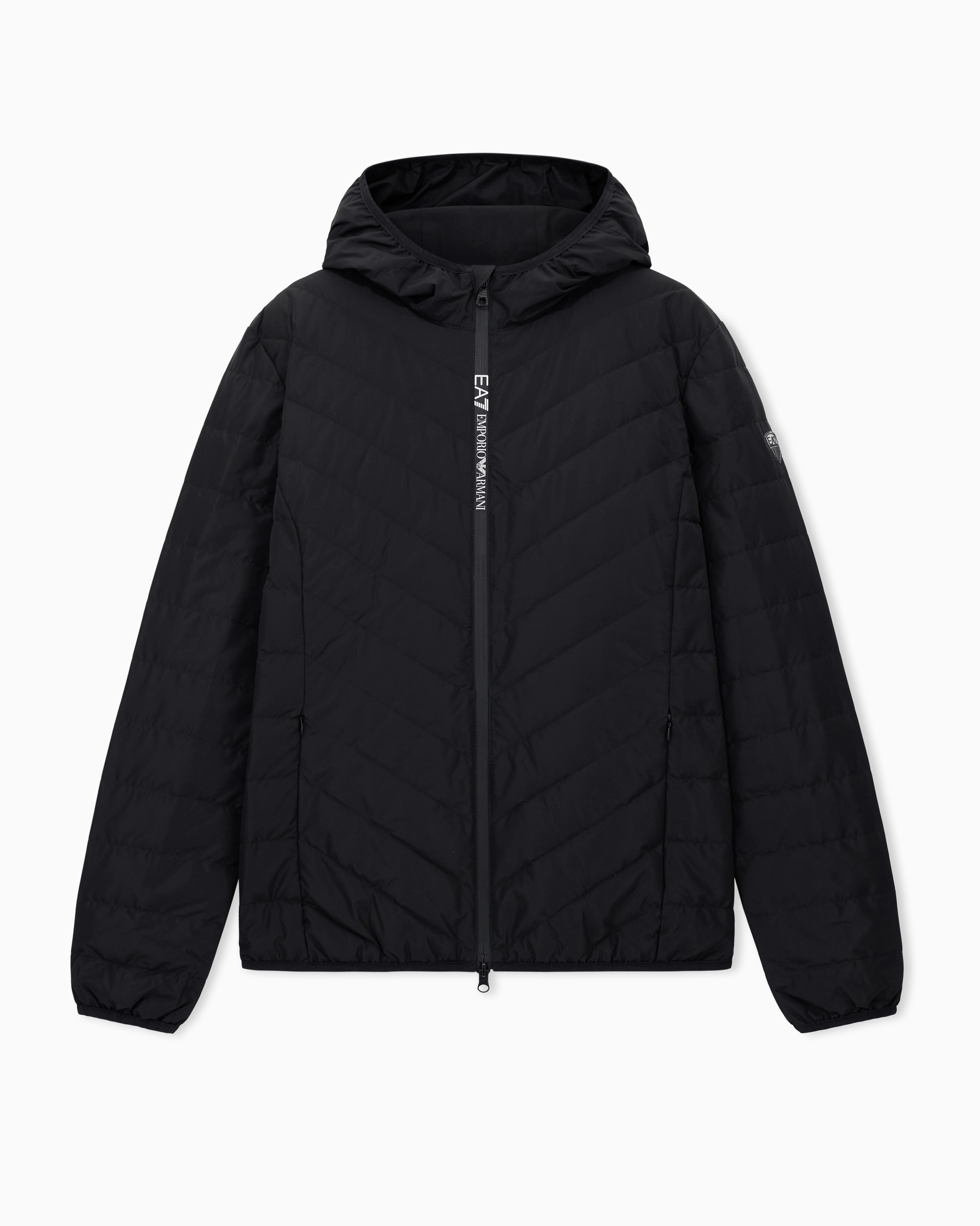 EA7 Emporio Armani ブラックダウンジャケット Premium Shield packable hooded down jacket | EA7