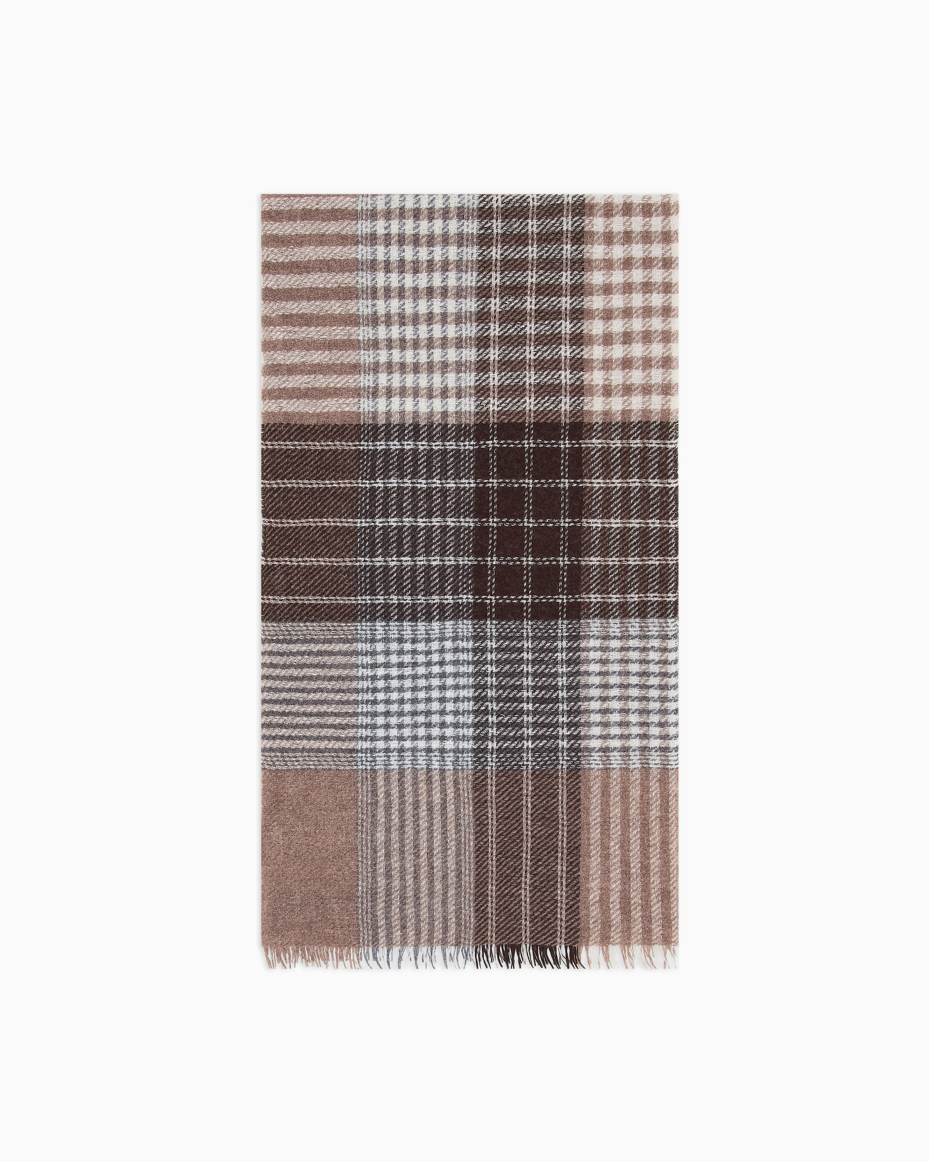 Emporio Armani - Tartan wool scarf, Man, Brown, Size: TU