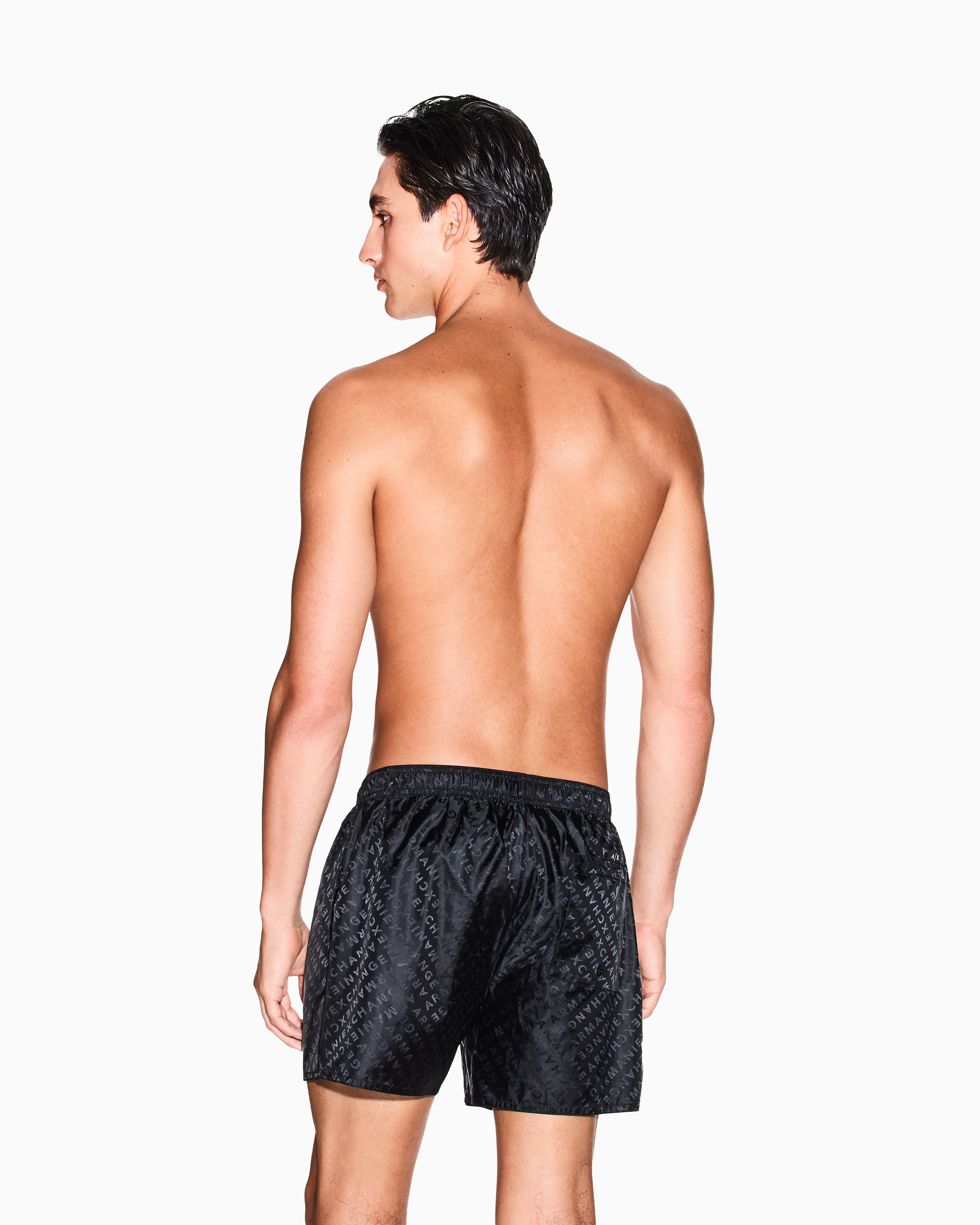 Armani Exchange - ALLOVER LOGO SWIM TRUNKS, Man, Black, Size:
