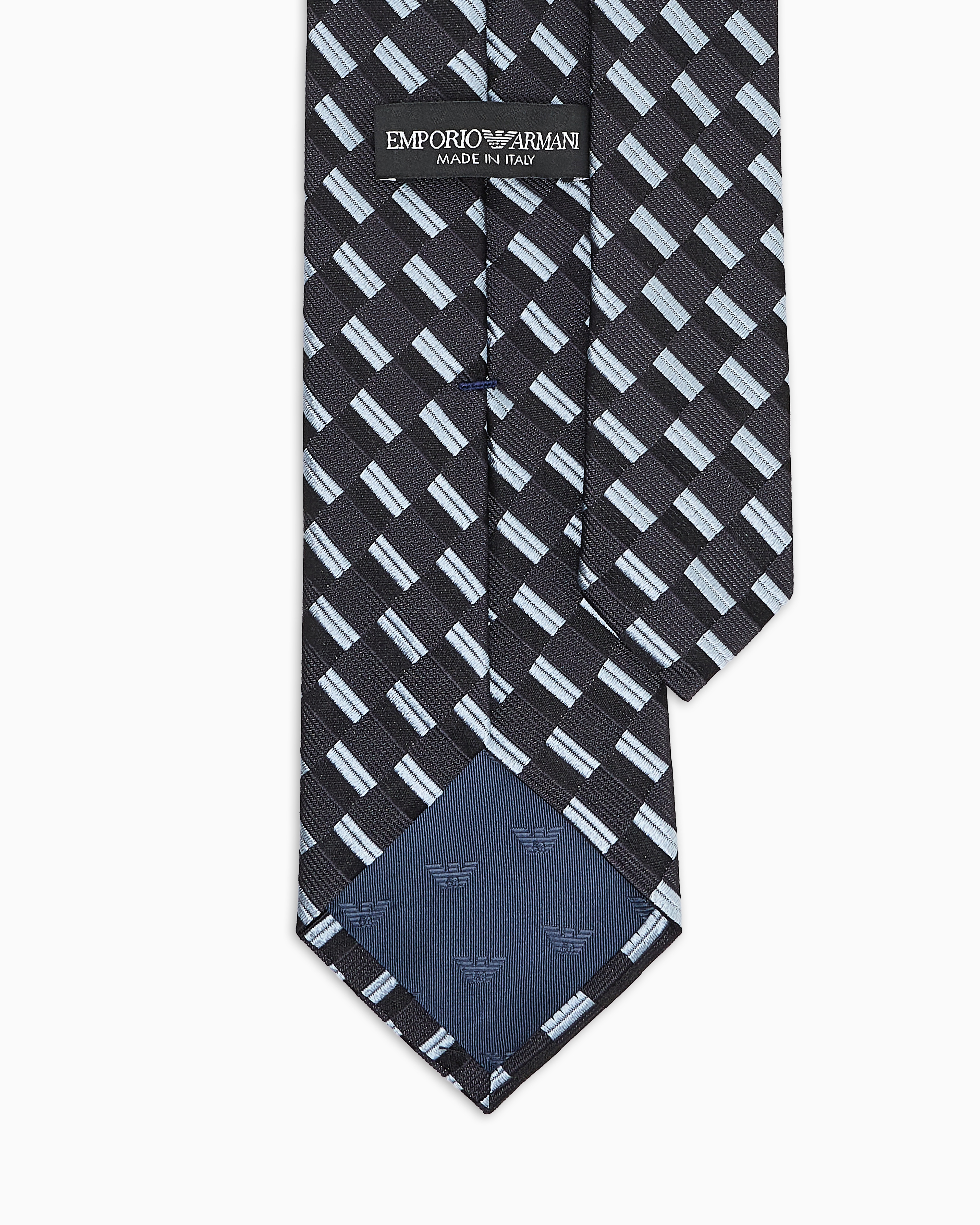 Emporio Armani Pure Silk Tie With Jacquard Motif In Black