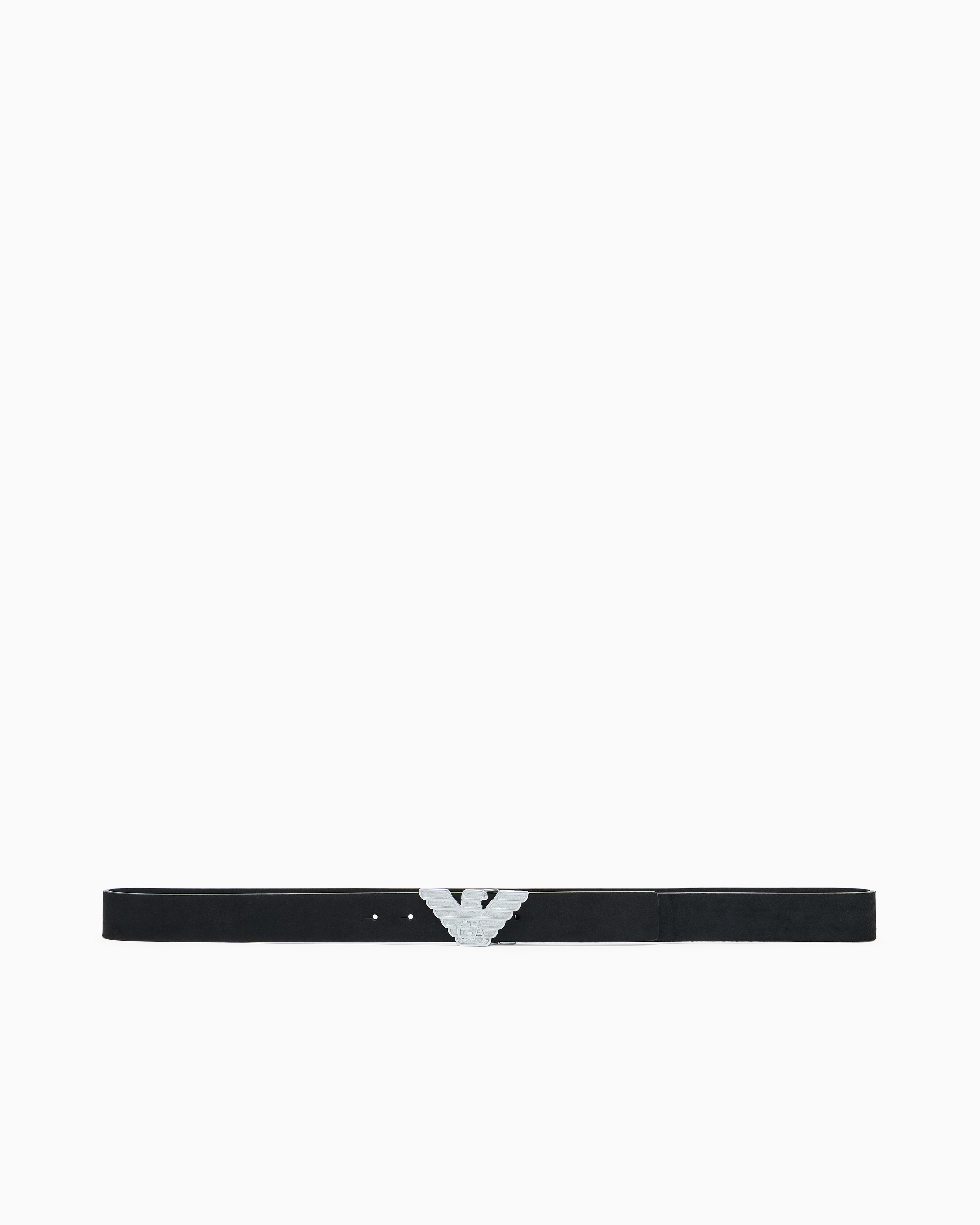 Emporio Armani Asv New York Smooth Leather Belt With Eagle Plate In Black