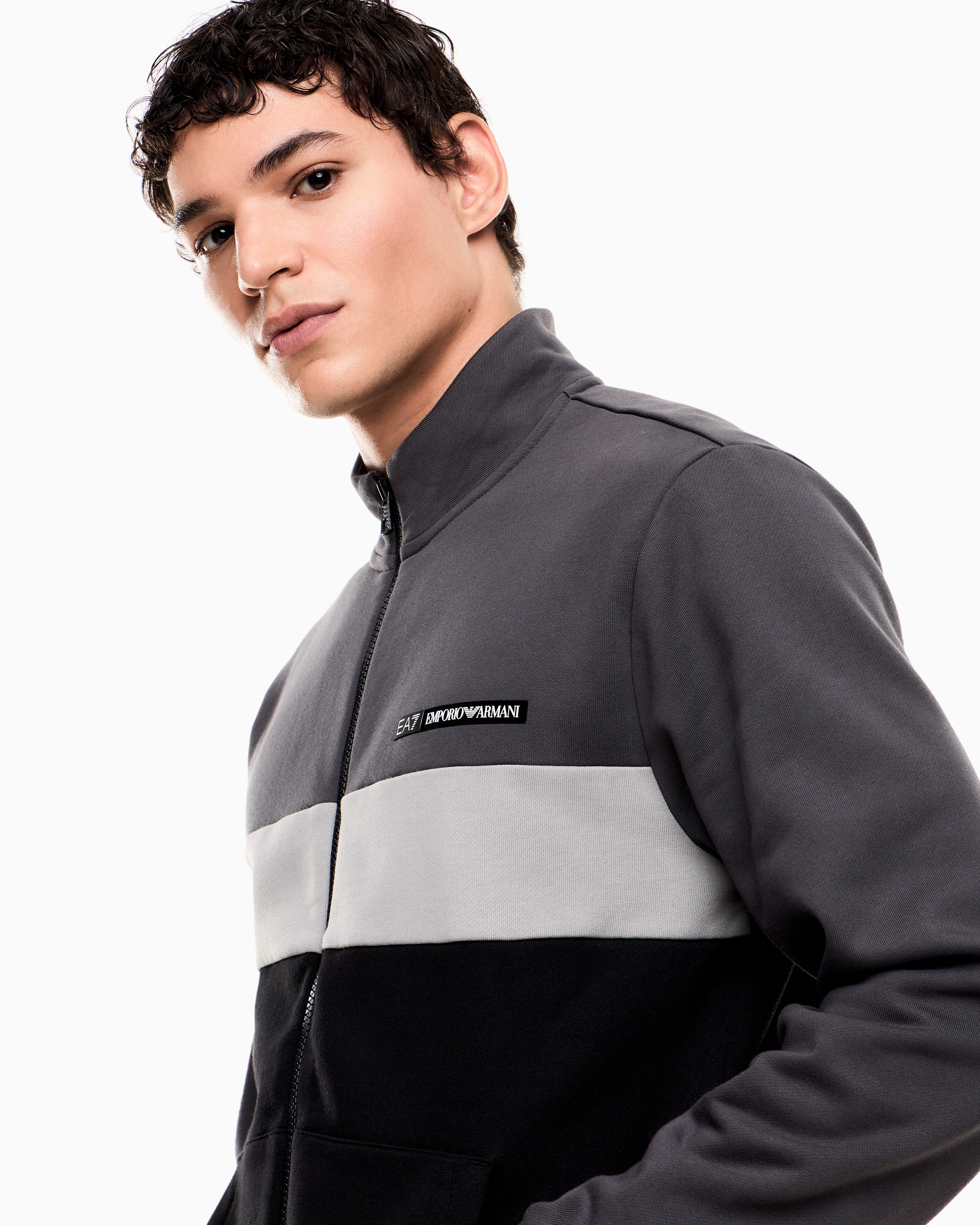 Ea7 Asv Athletic Colour Block Organic Cotton-blend Tracksuit In Black