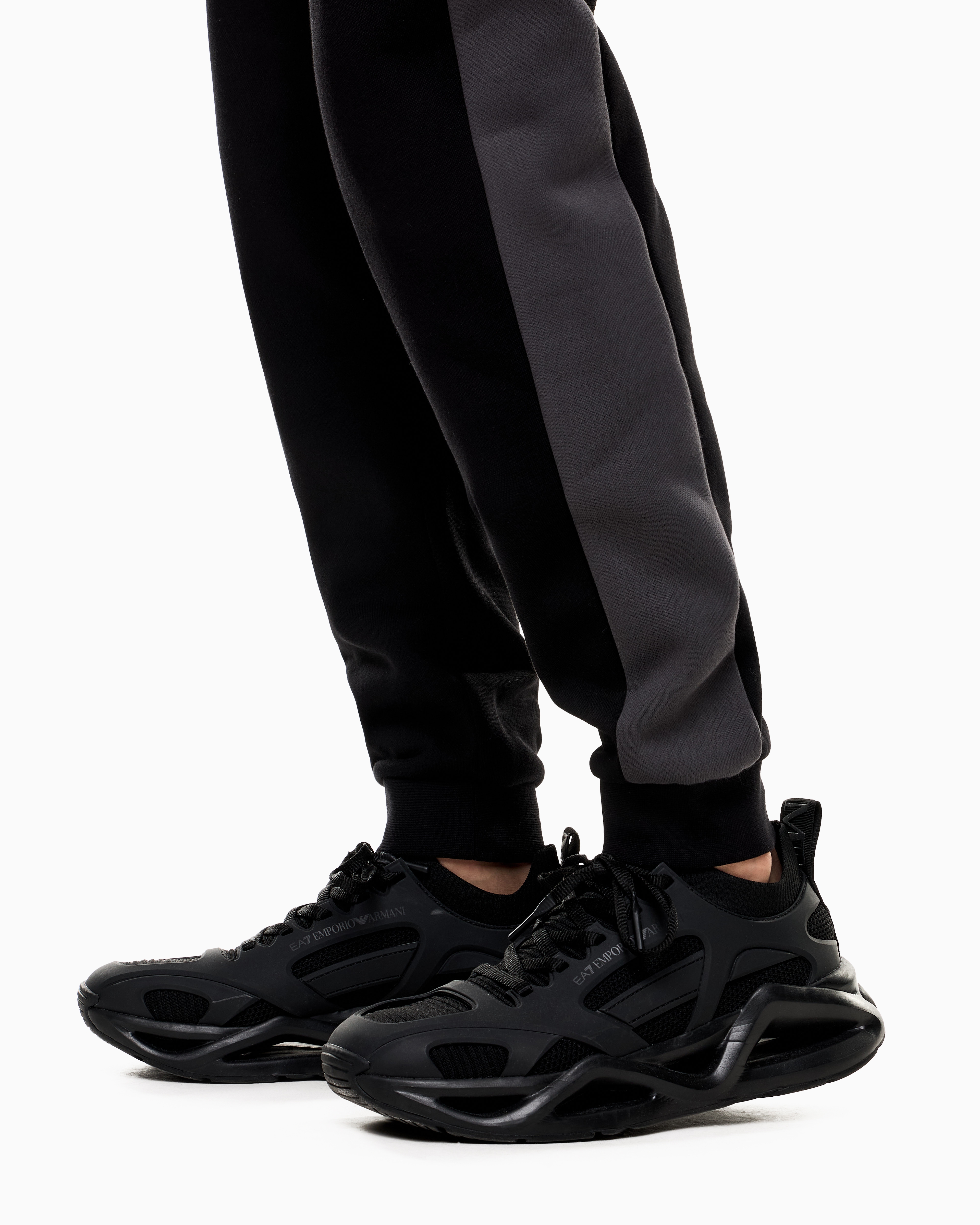 Ea7 Asv Athletic Colour Block Organic Cotton-blend Tracksuit In Black