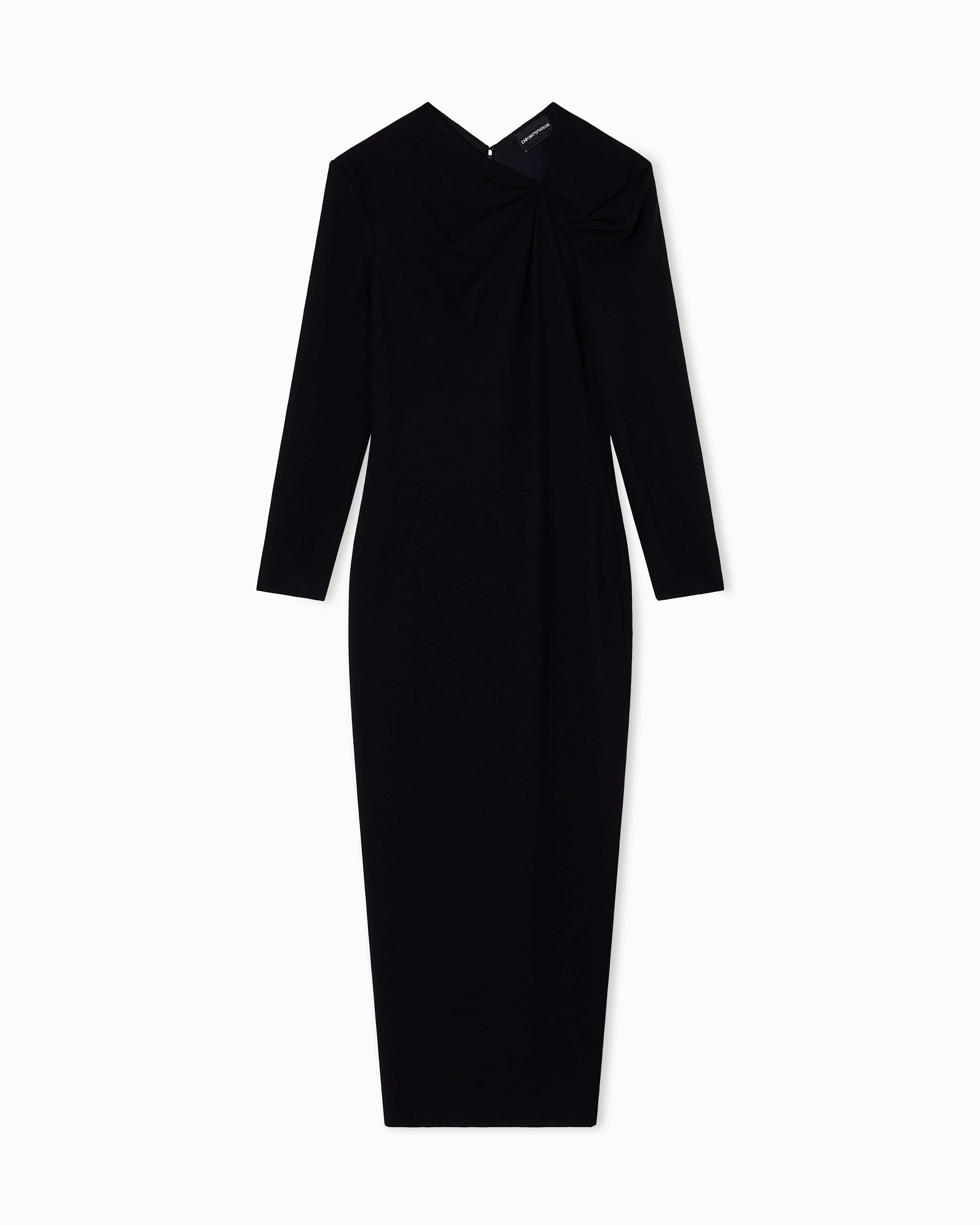 Emporio Armani - Long dress with gathering detail stretch Milano stitch, Woman, Black, Size: