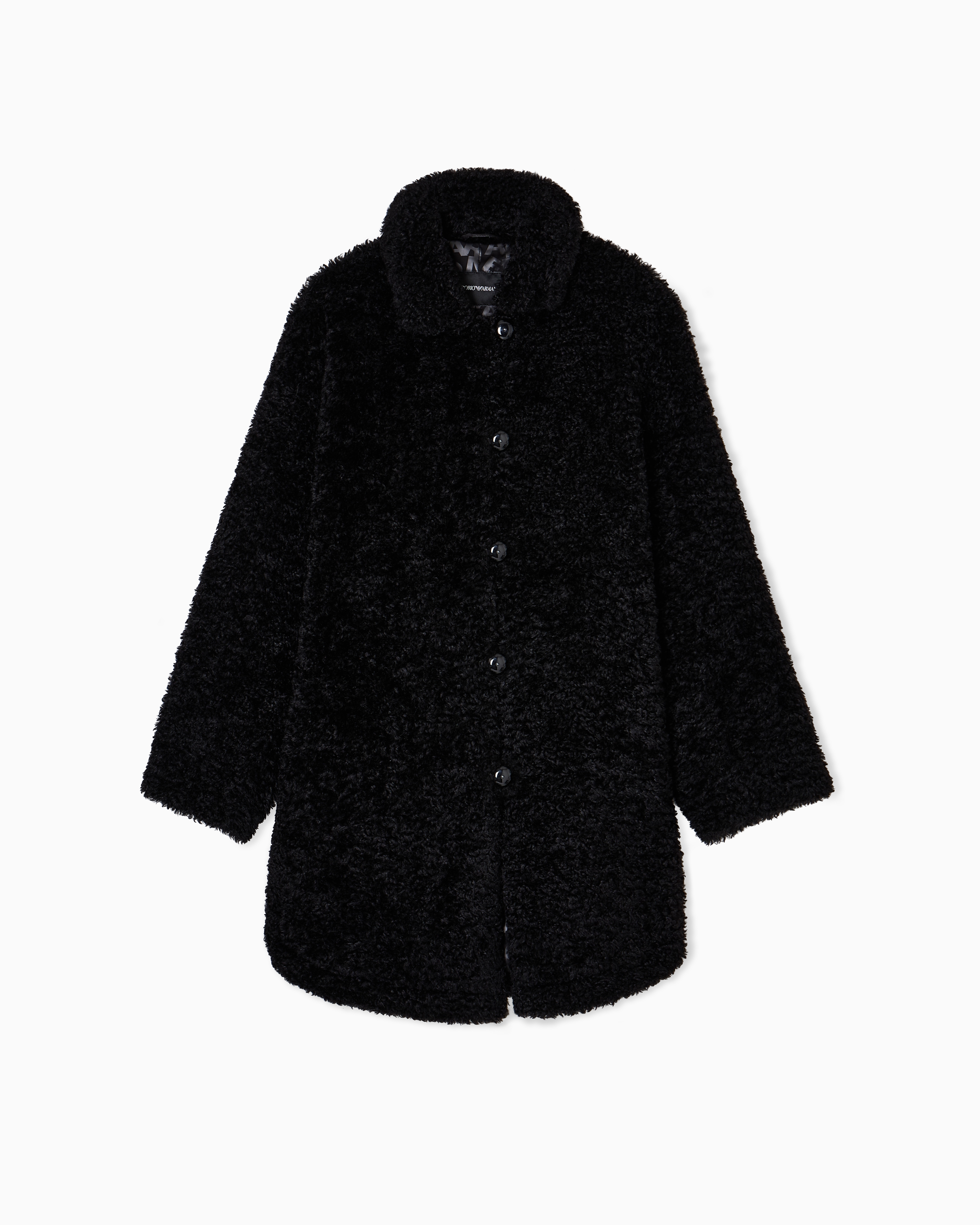 Emporio Armani - Oversized coat bouclé faux fur, Woman, Black, Size: