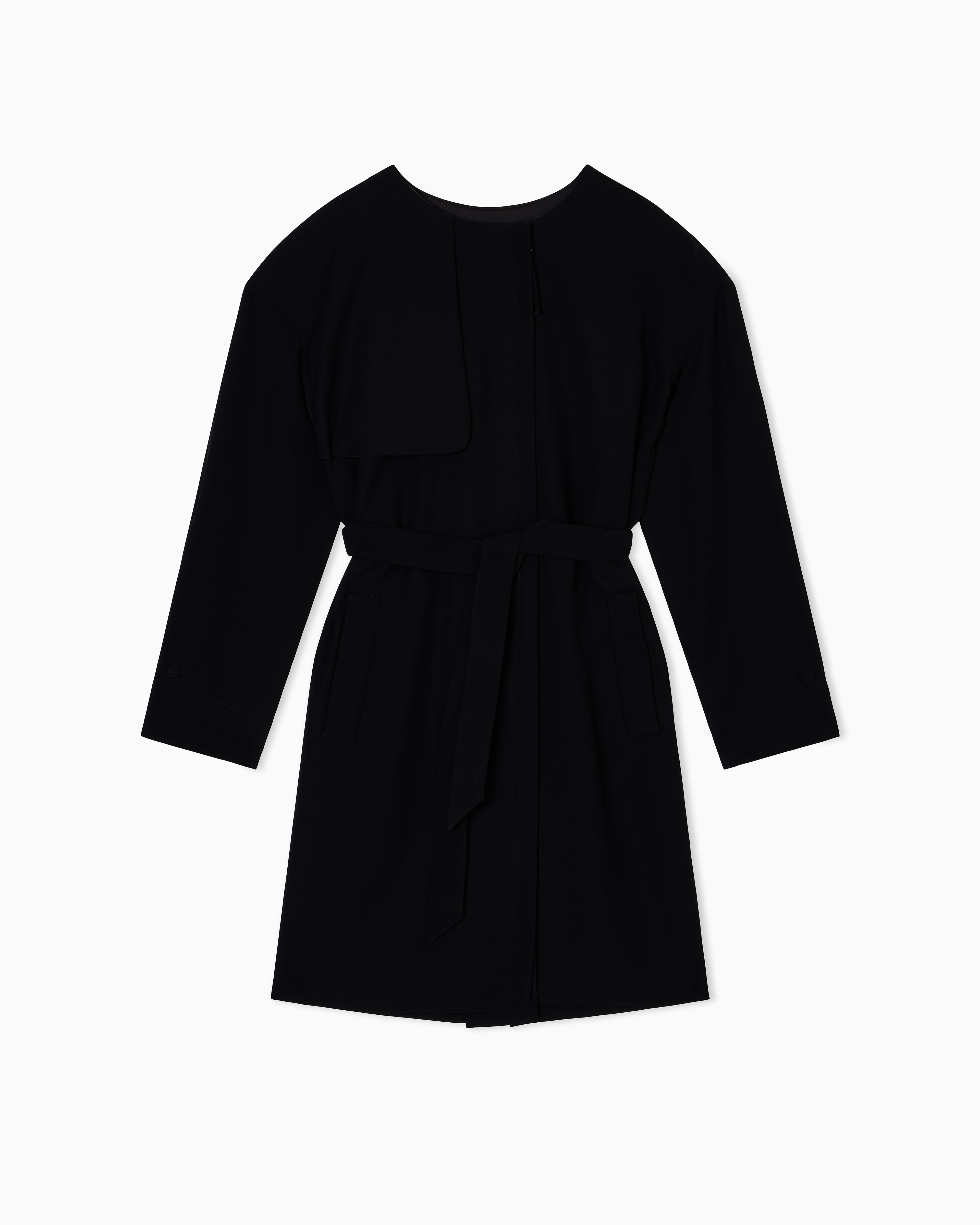 Emporio Armani - Technical cady trench coat with belt, Woman, Black, Size: