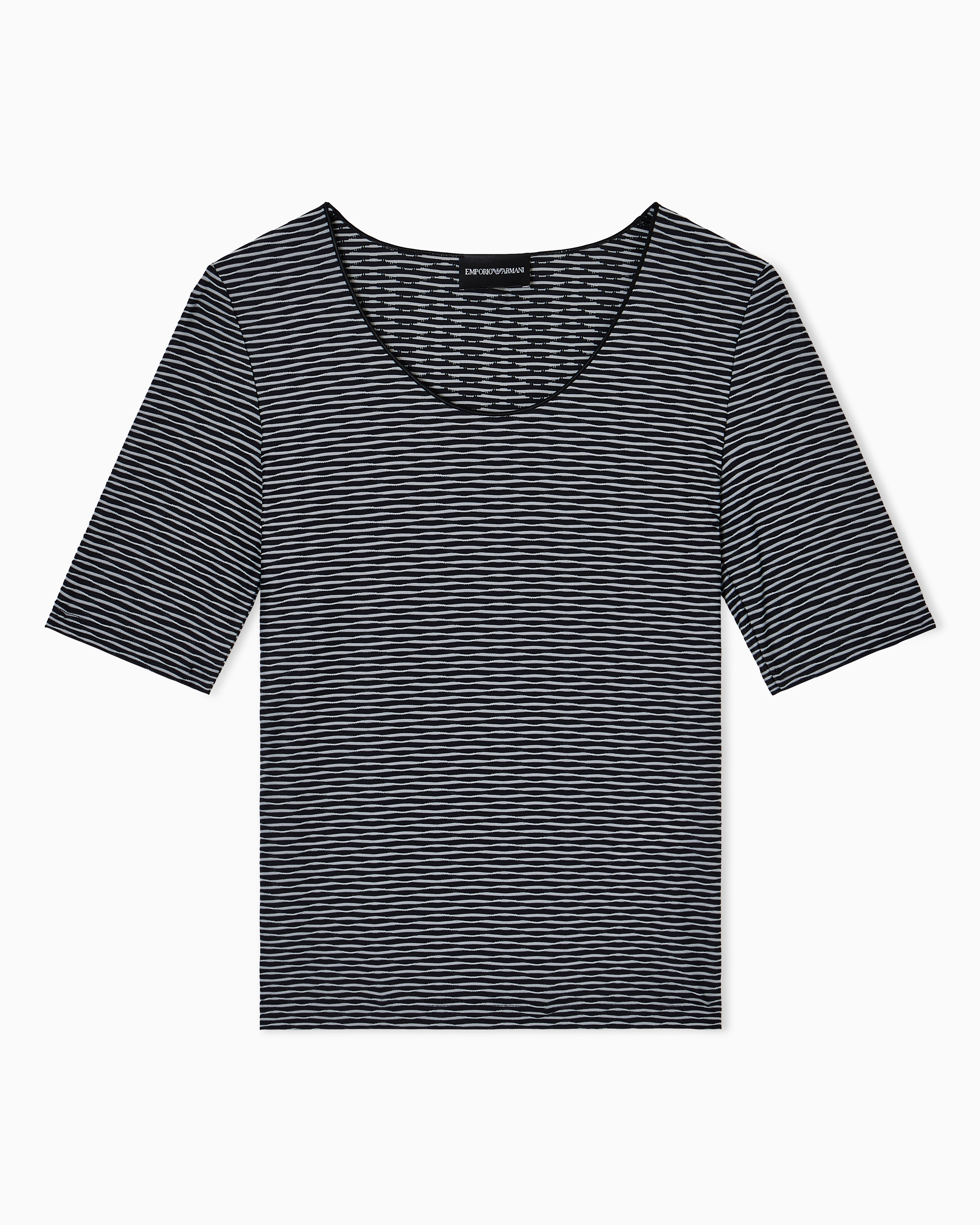 Emporio Armani - Short-sleeved jumper two-tone jacquard jersey, Woman, Grey, Size: