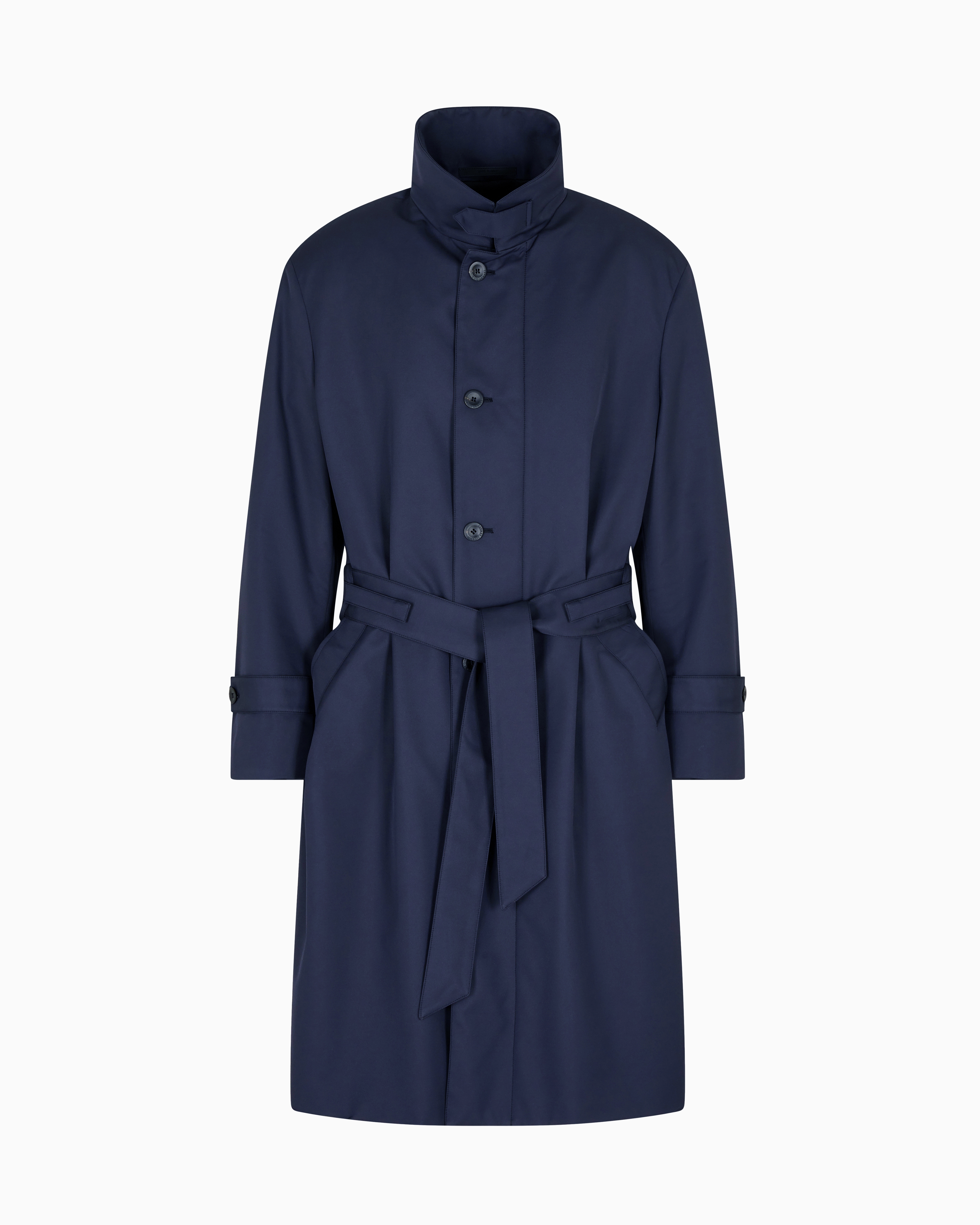 Giorgio Armani Single-breasted Trench Coat In Nylon And Wool In Blue