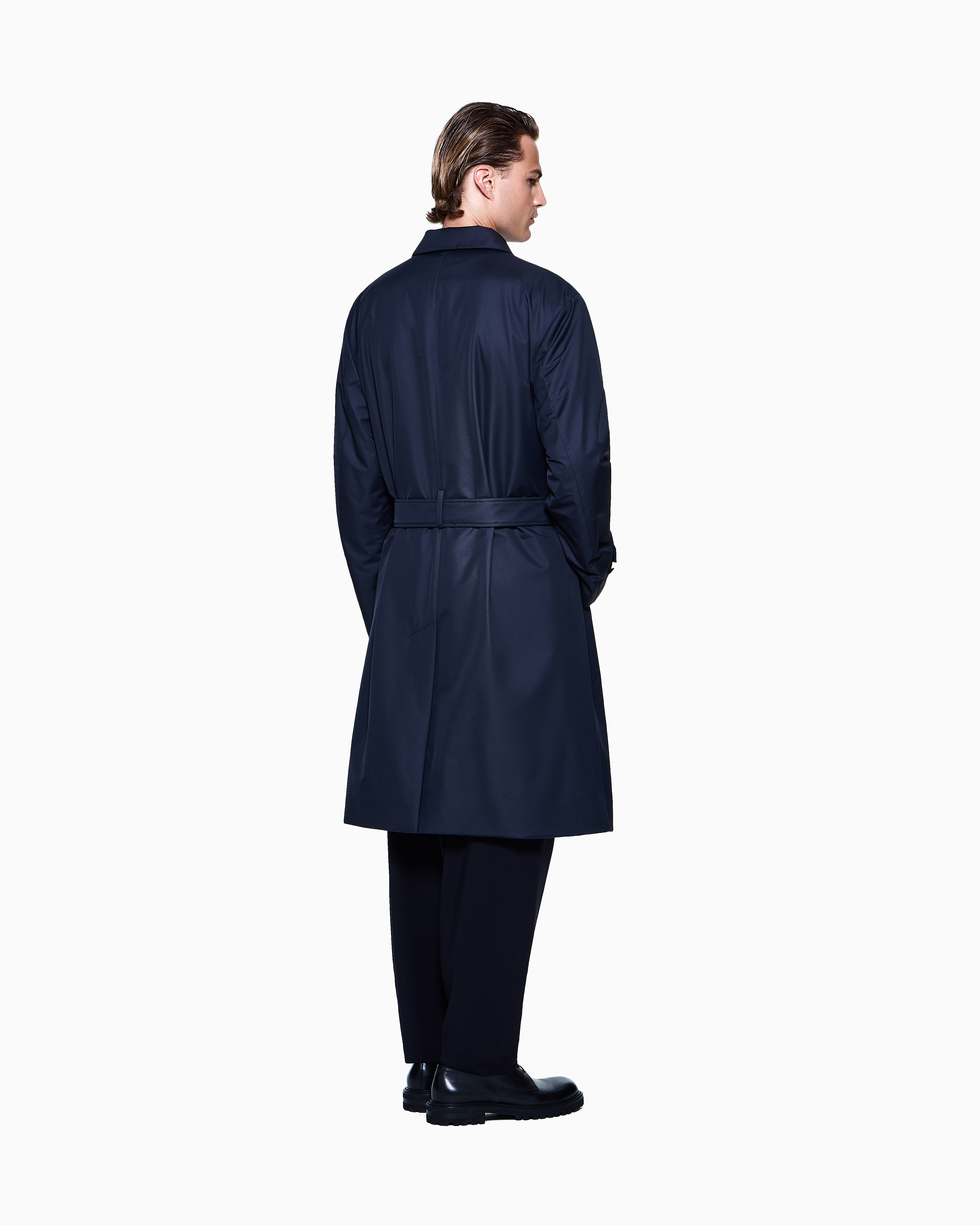 Giorgio Armani Single-breasted Trench Coat In Nylon And Wool In Blue