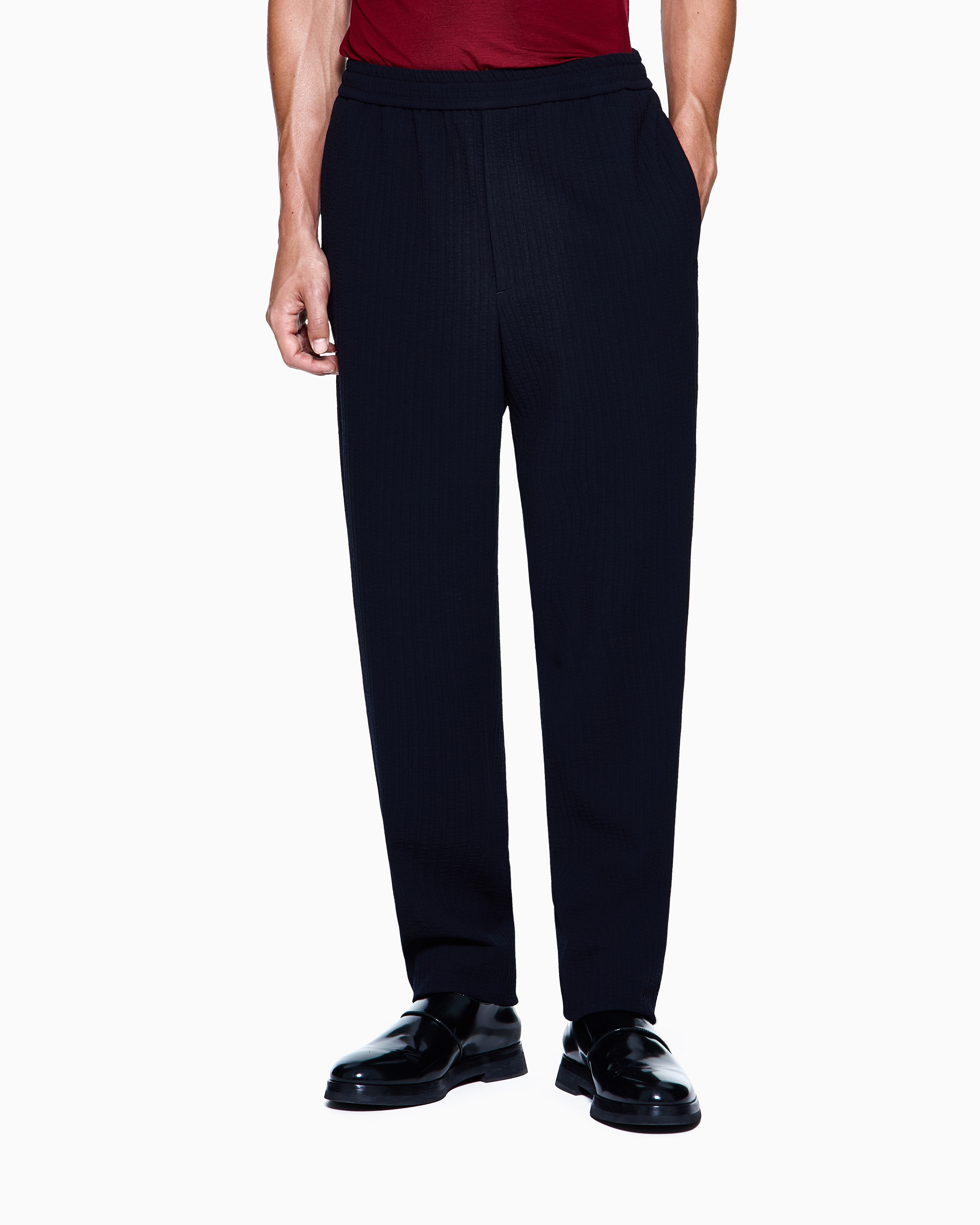 ノータックパンツ バージンウール シアサッカー | Giorgio Armani