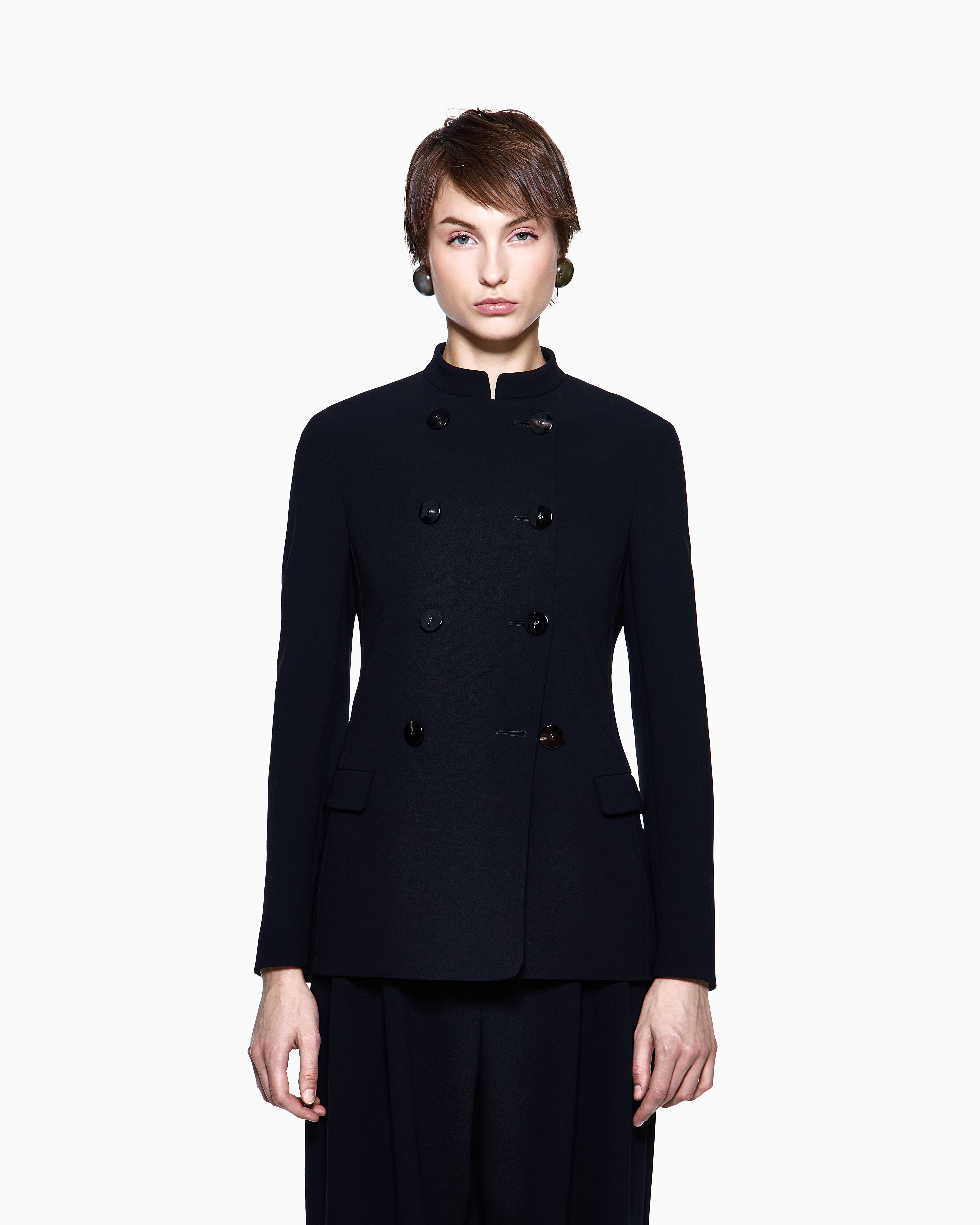 Giorgio Armani Double-breasted Jacket In Stretch Virgin Wool In Black