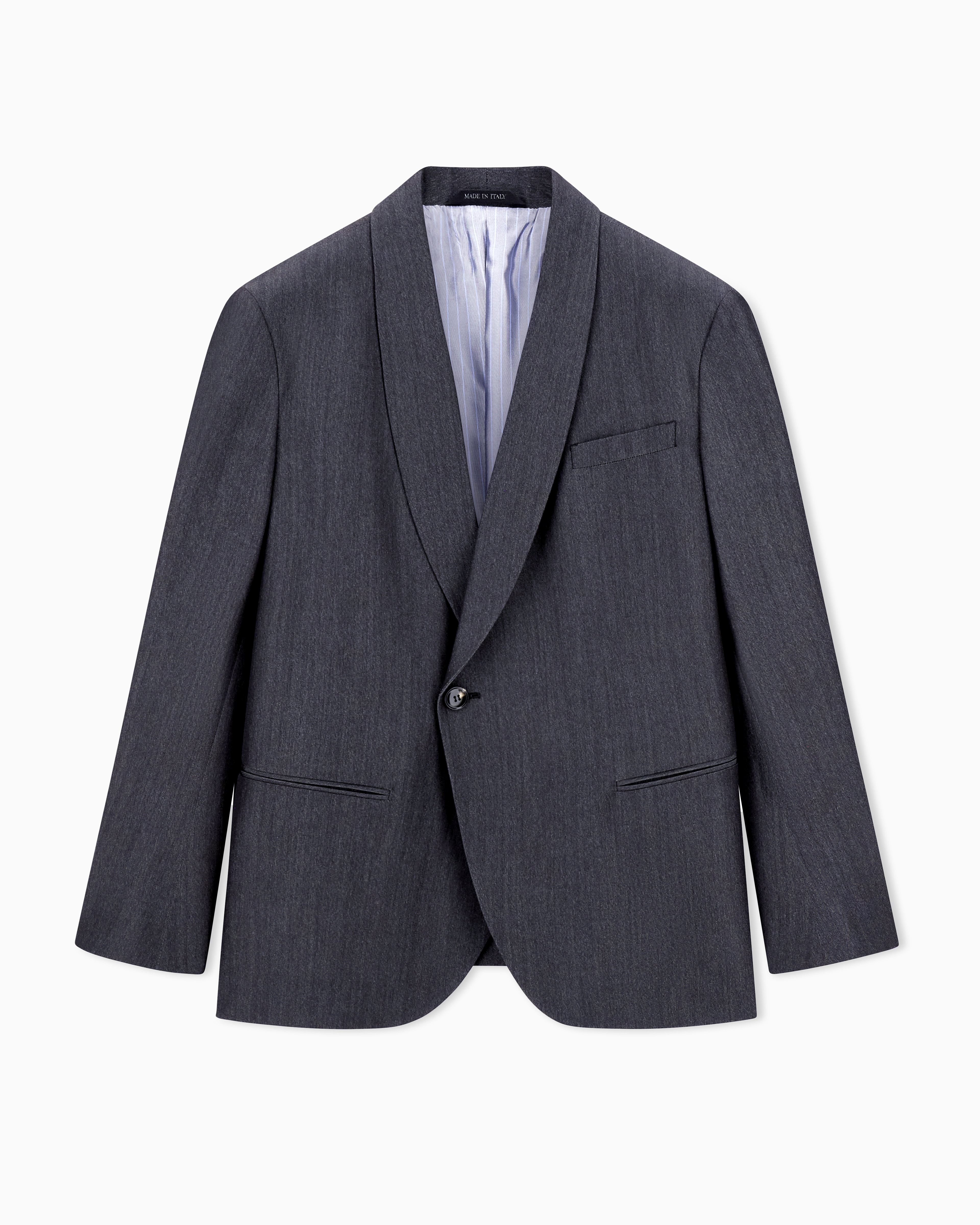 Single-breasted jacket in denim-effect virgin wool, abaca and silk