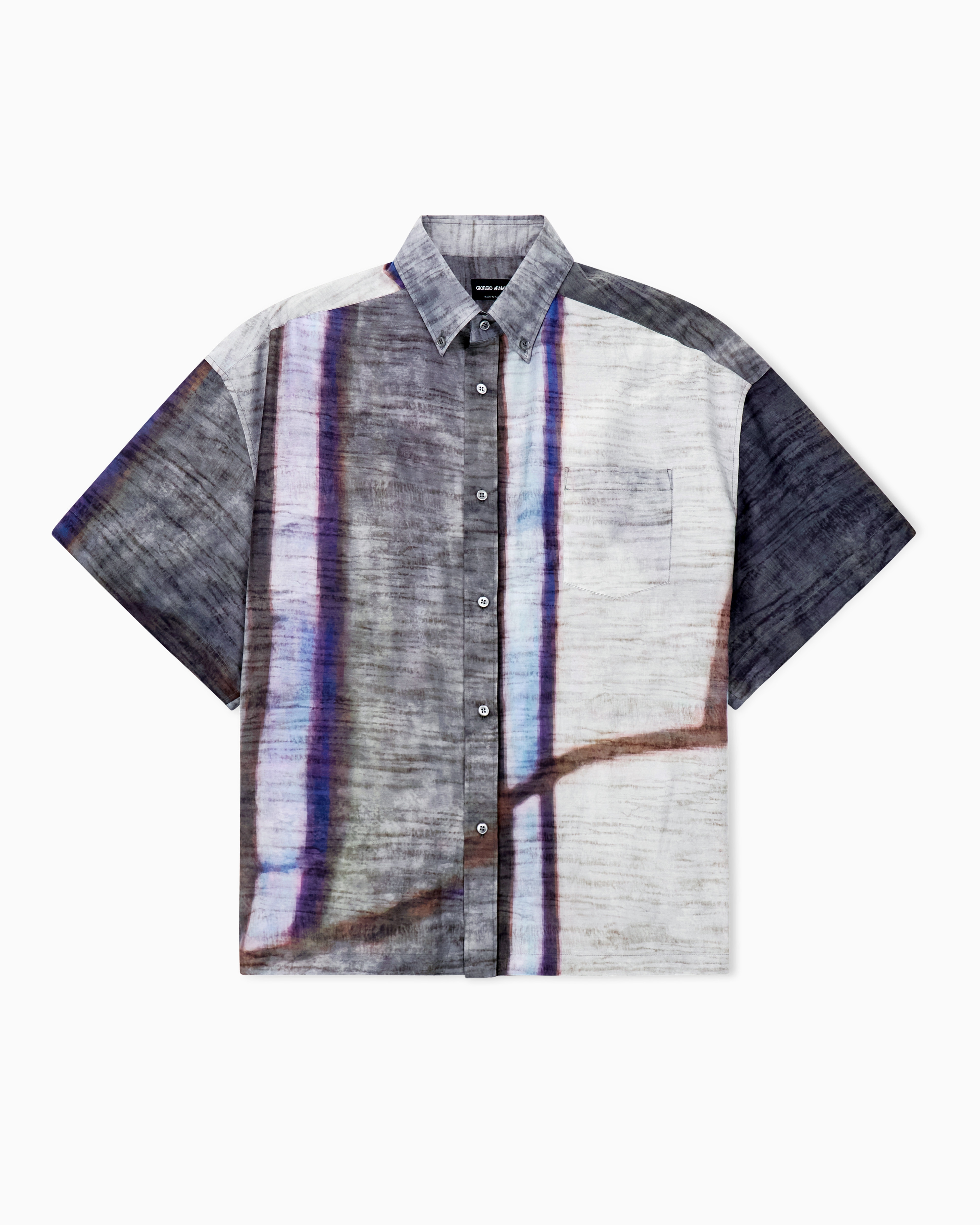 Printed cotton and silk short-sleeved shirt | Giorgio Armani US