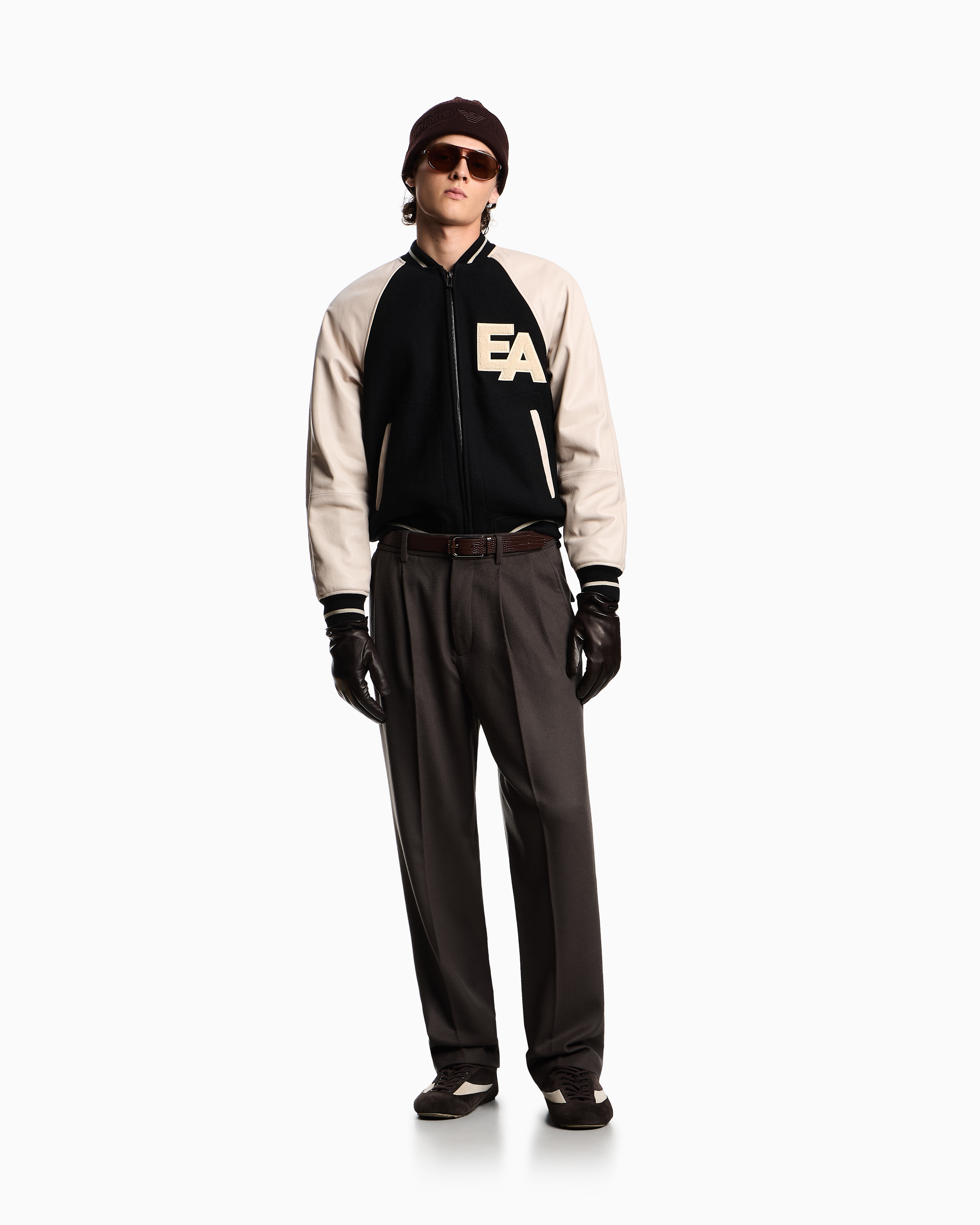 EMPORIO ARMANI ジャケット ホワイト・ブラック Quilted nylon full-zip down jacket with eagle logo patch