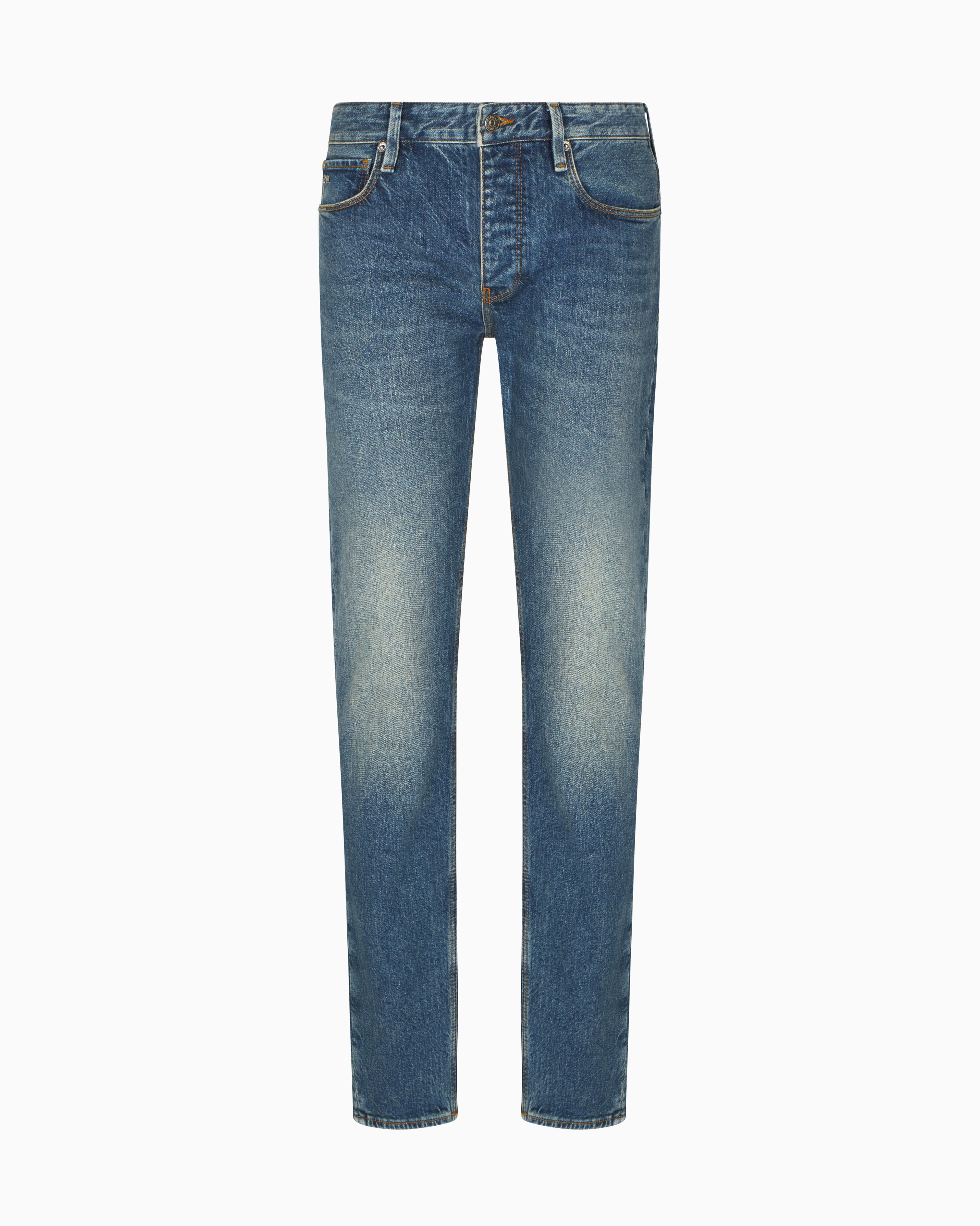 Emporio Armani - J75 slim-fit faded stretch-denim jeans, Man, Blue, Size: