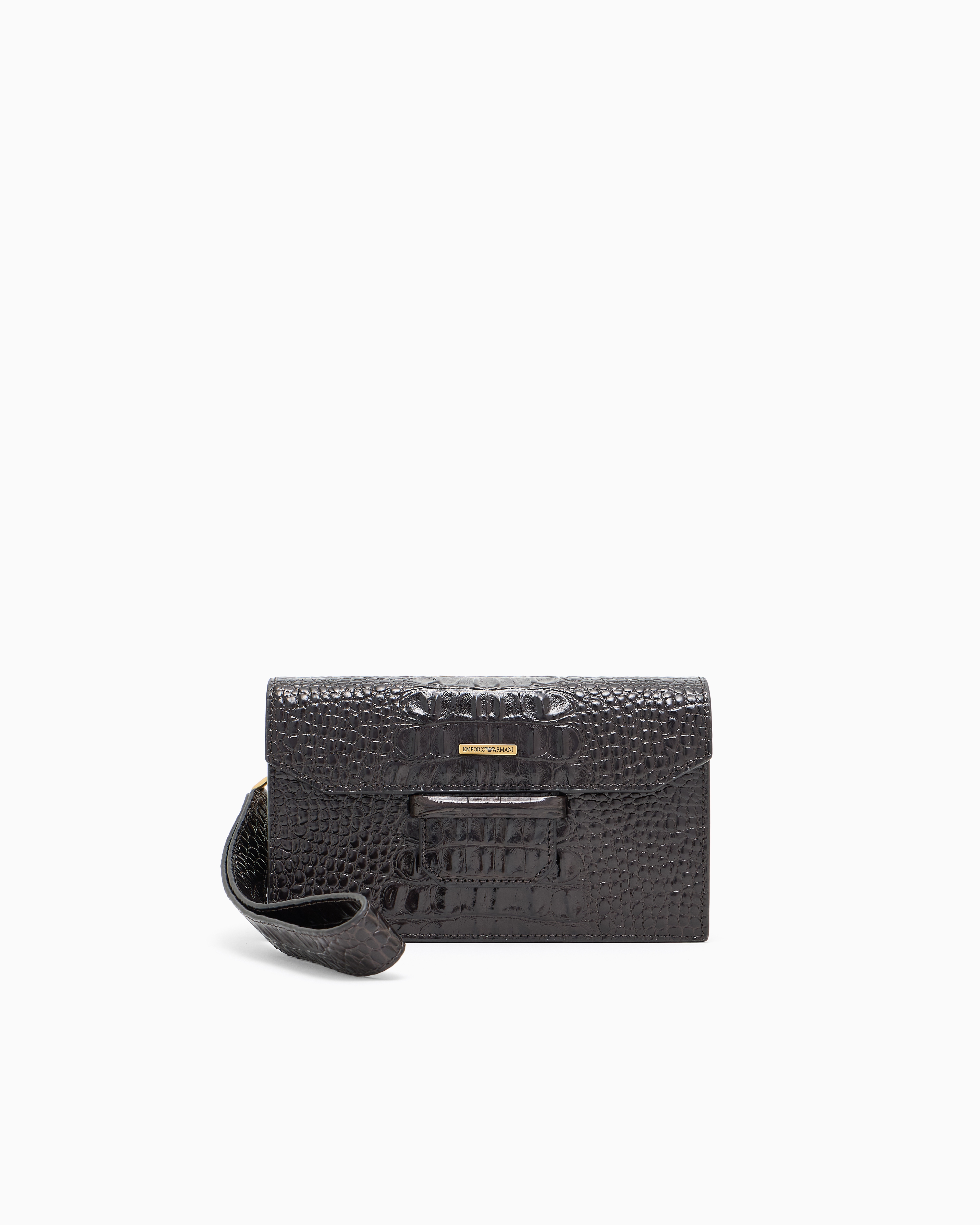 Emporio Armani - Crocodile-embossed leather pouch with flap, Man, Grey, Size: TU
