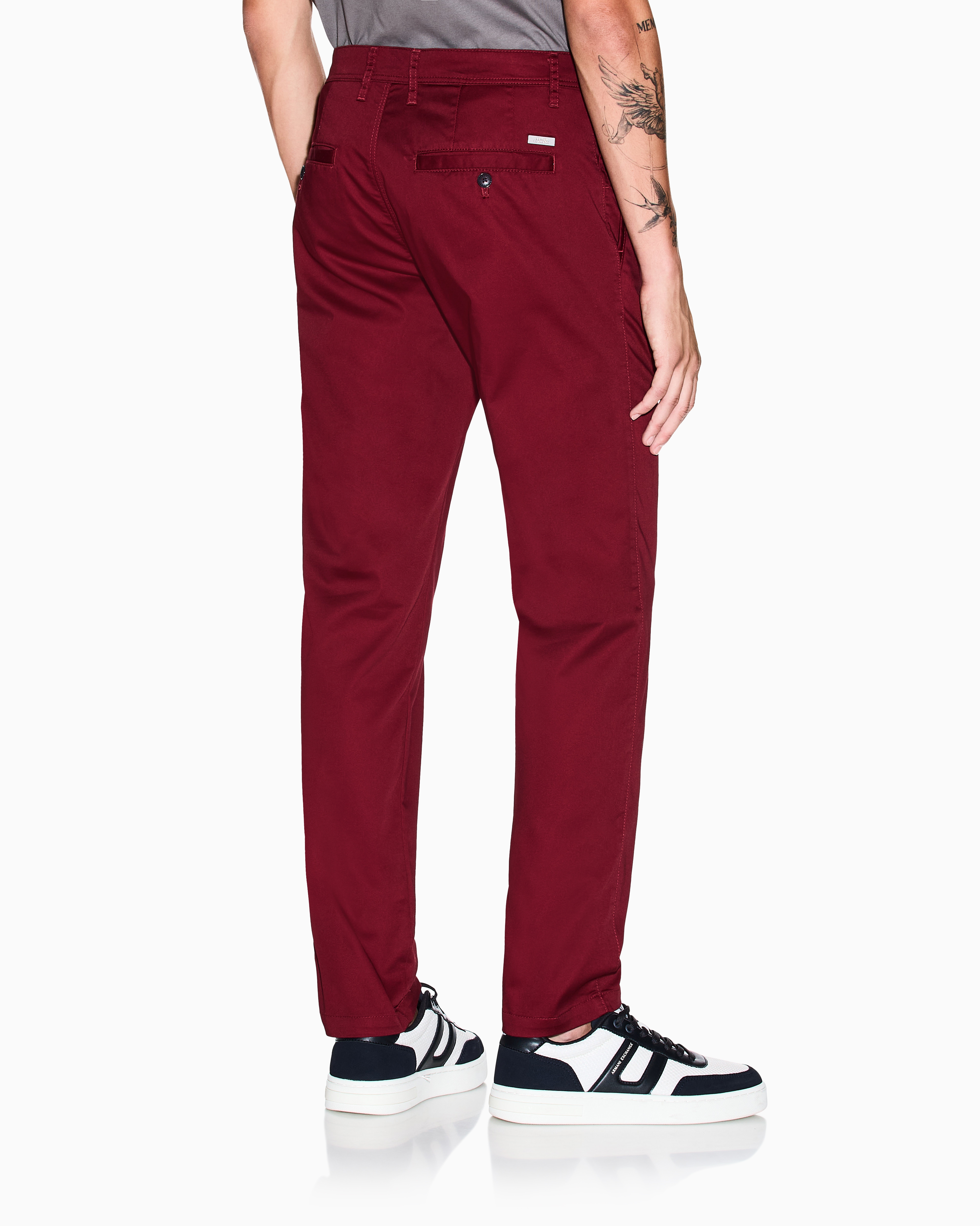 Armani Exchange Stretch Cotton Chinos In Burgundy