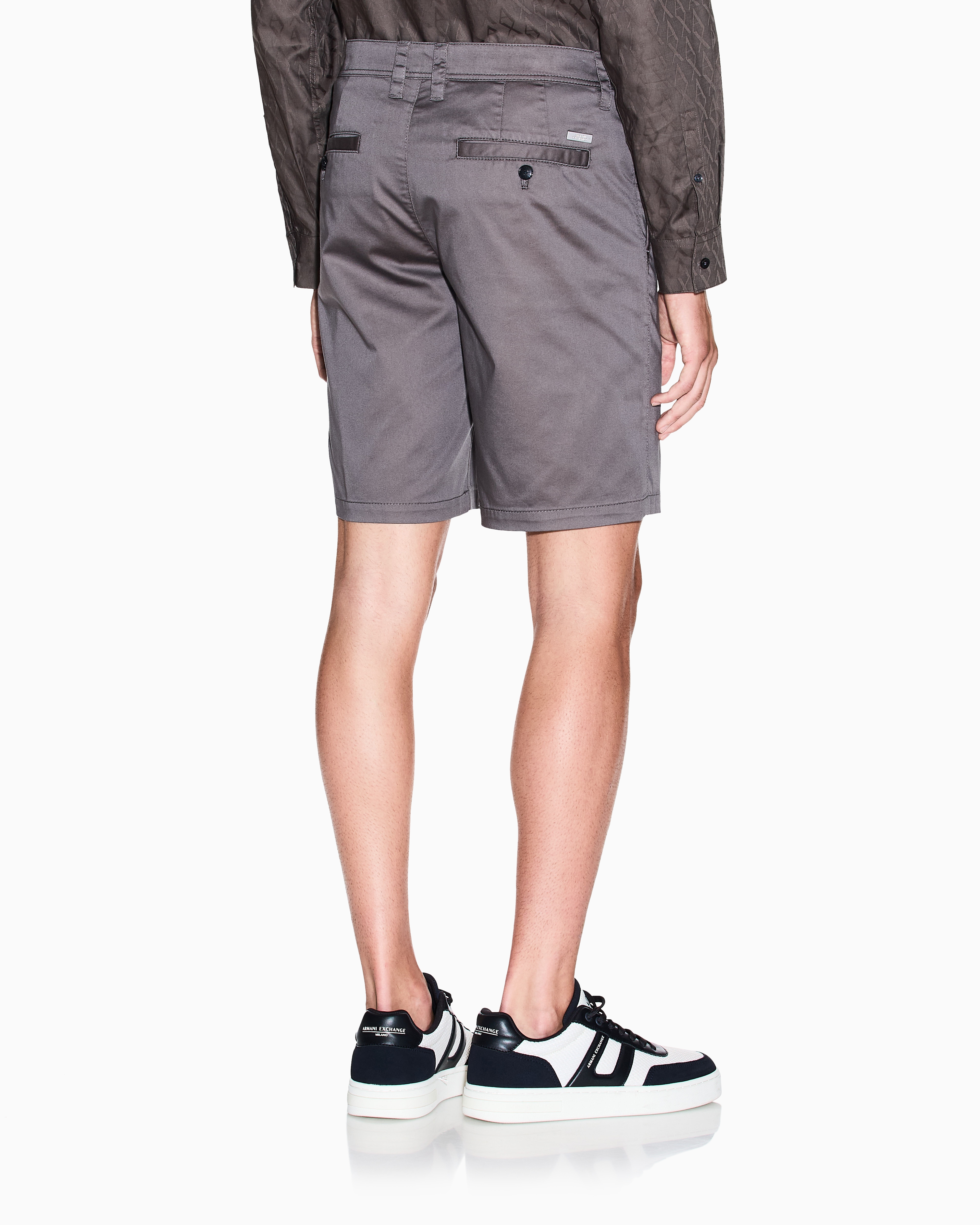 Armani Exchange Bermuda Shorts In Satin Stretch Fabric In Gray