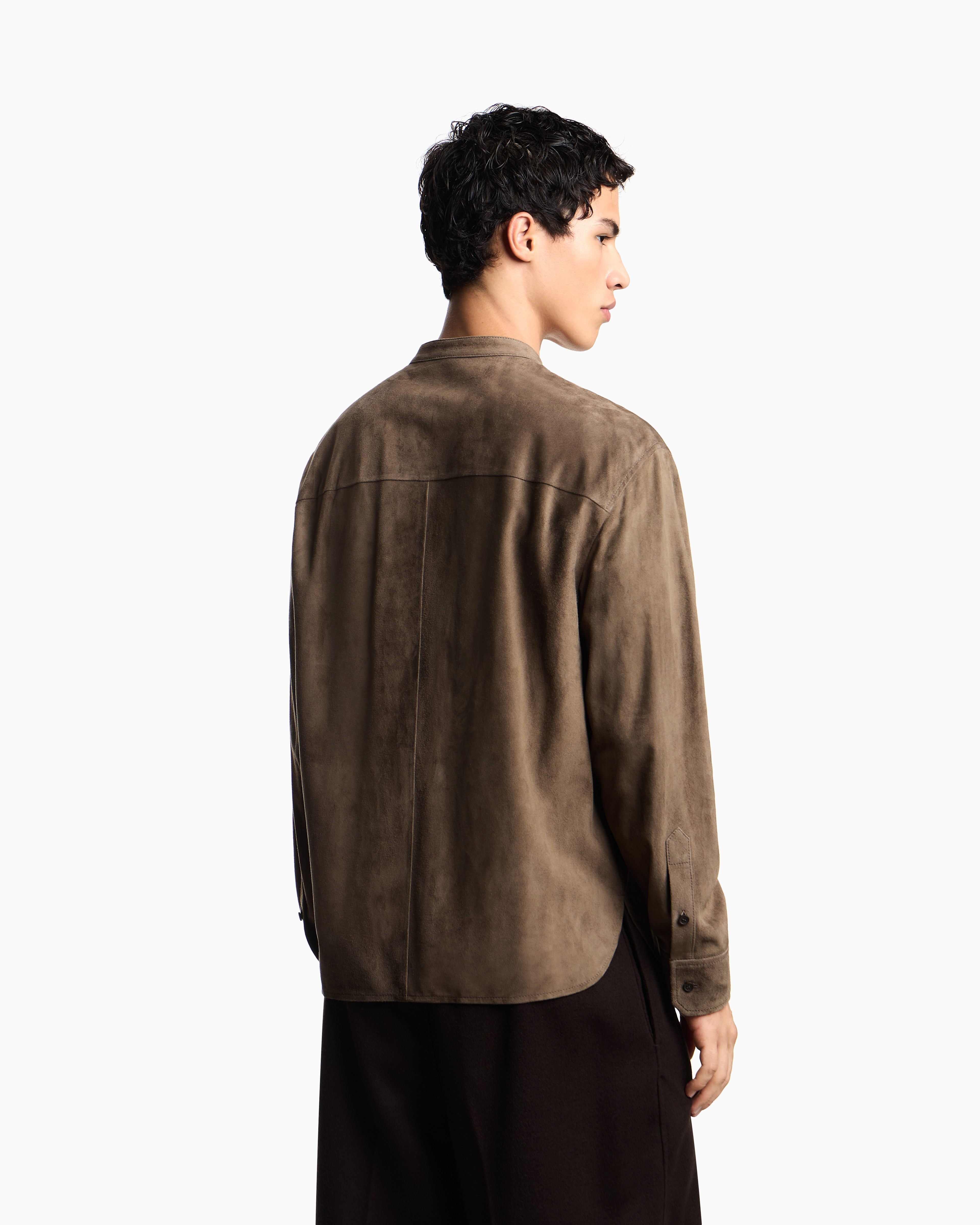 Goat suede shirt jacket with guru collar | Emporio Armani