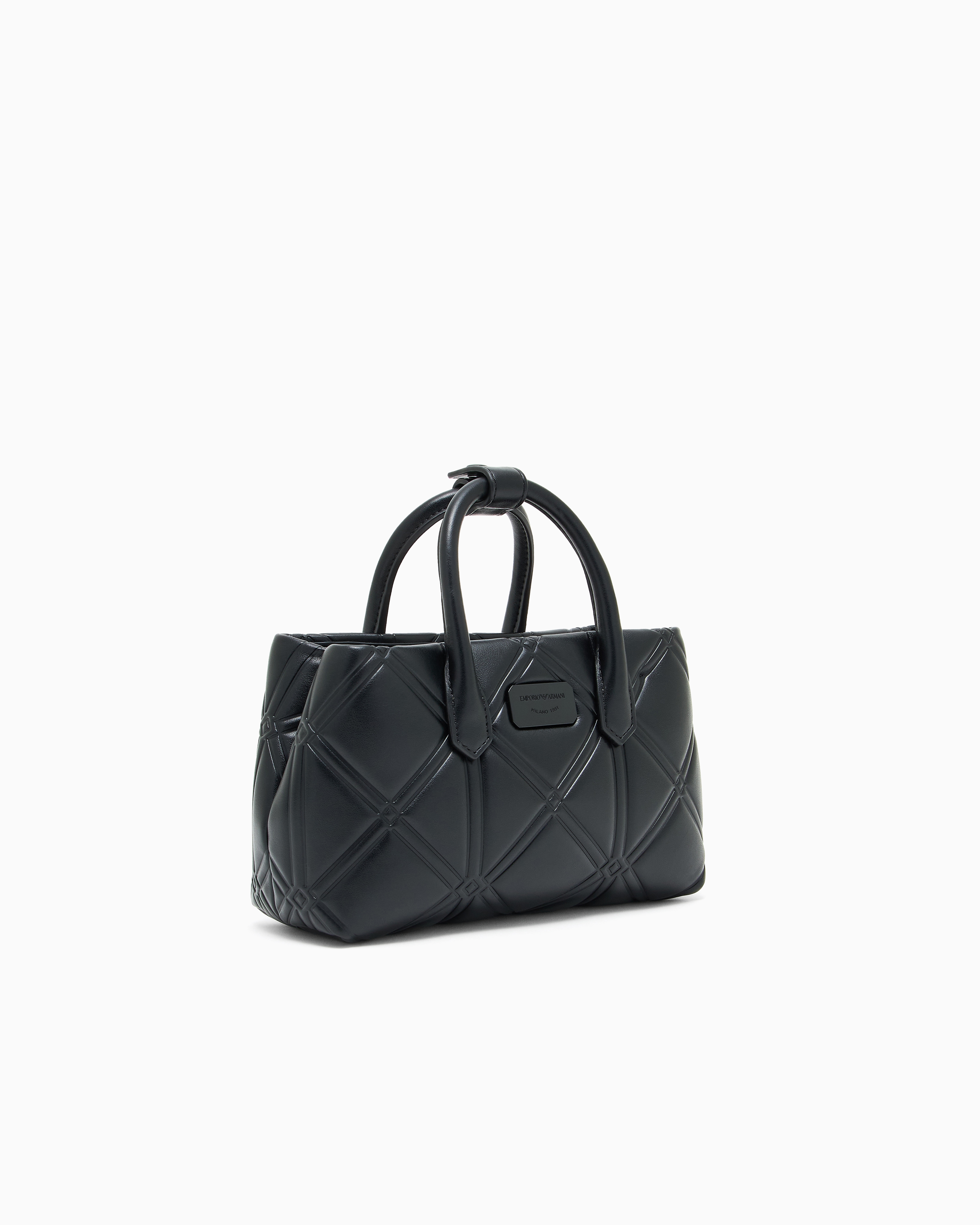 Emporio Armani Nappa Leather-effect Mini Bag With Embossed Motif In Black