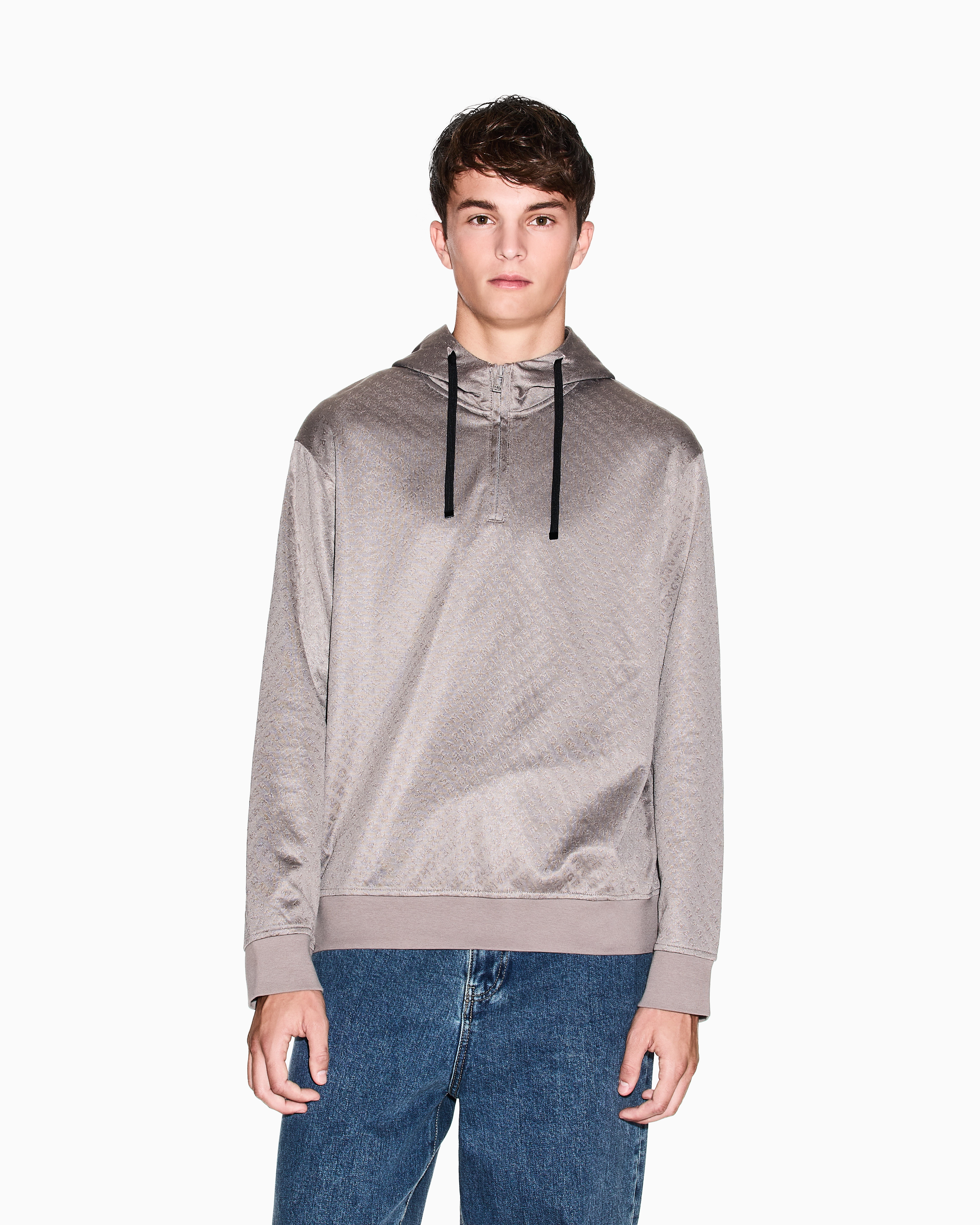 Armani Exchange - Micro texture hoodie, Man, Brown, Size: