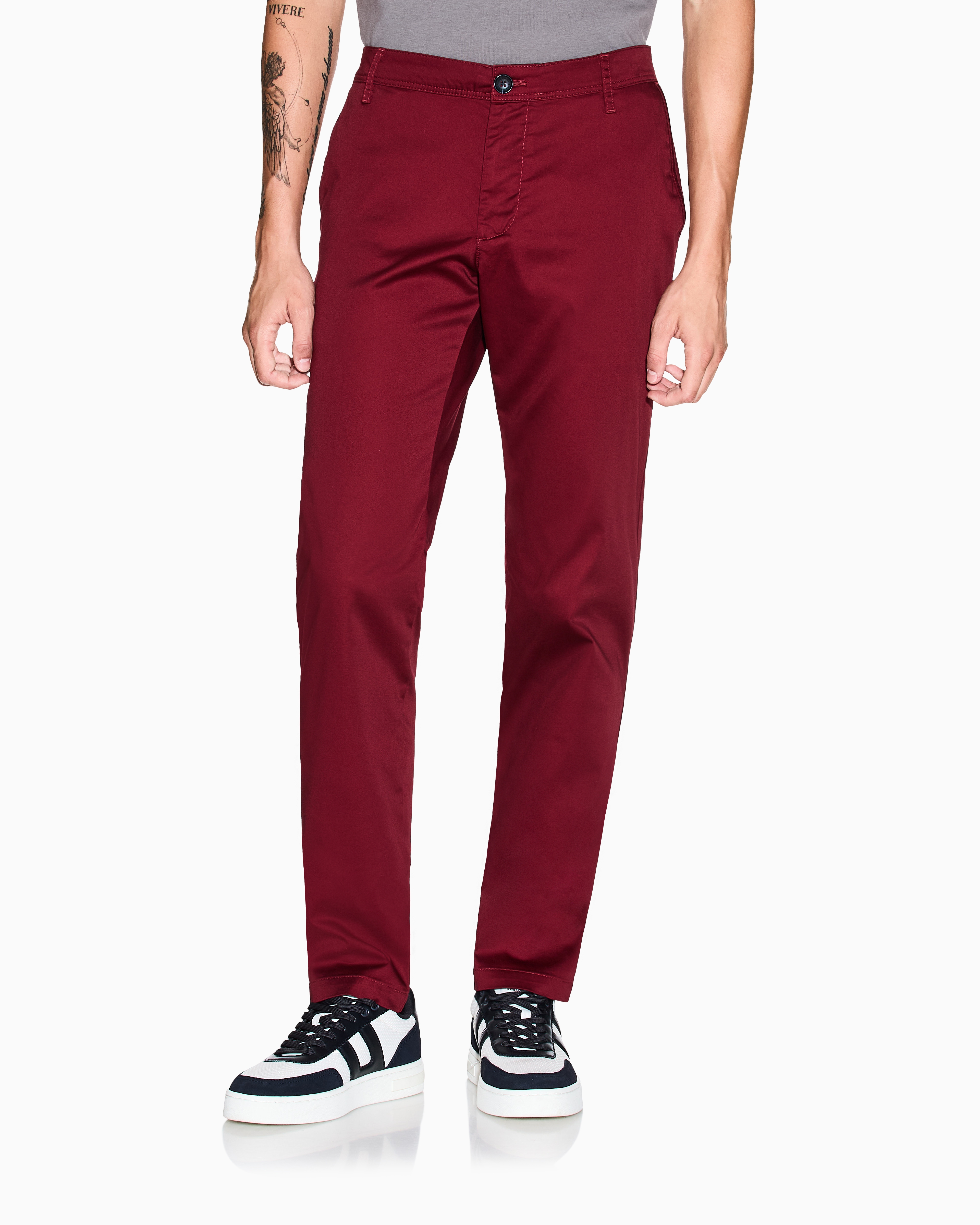 Armani Exchange Stretch Cotton Chinos In Burgundy
