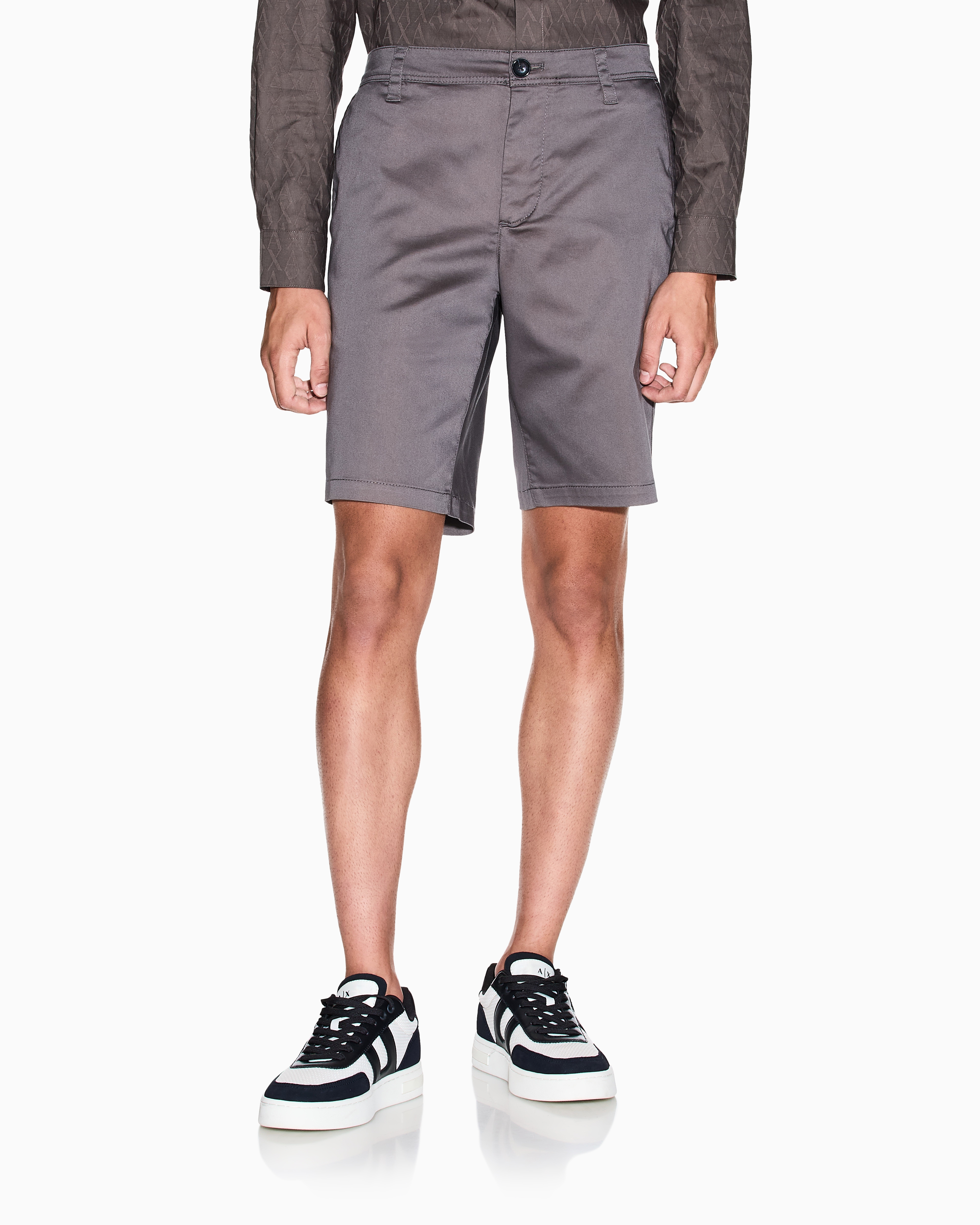 Armani Exchange Bermuda Shorts In Satin Stretch Fabric In Gray