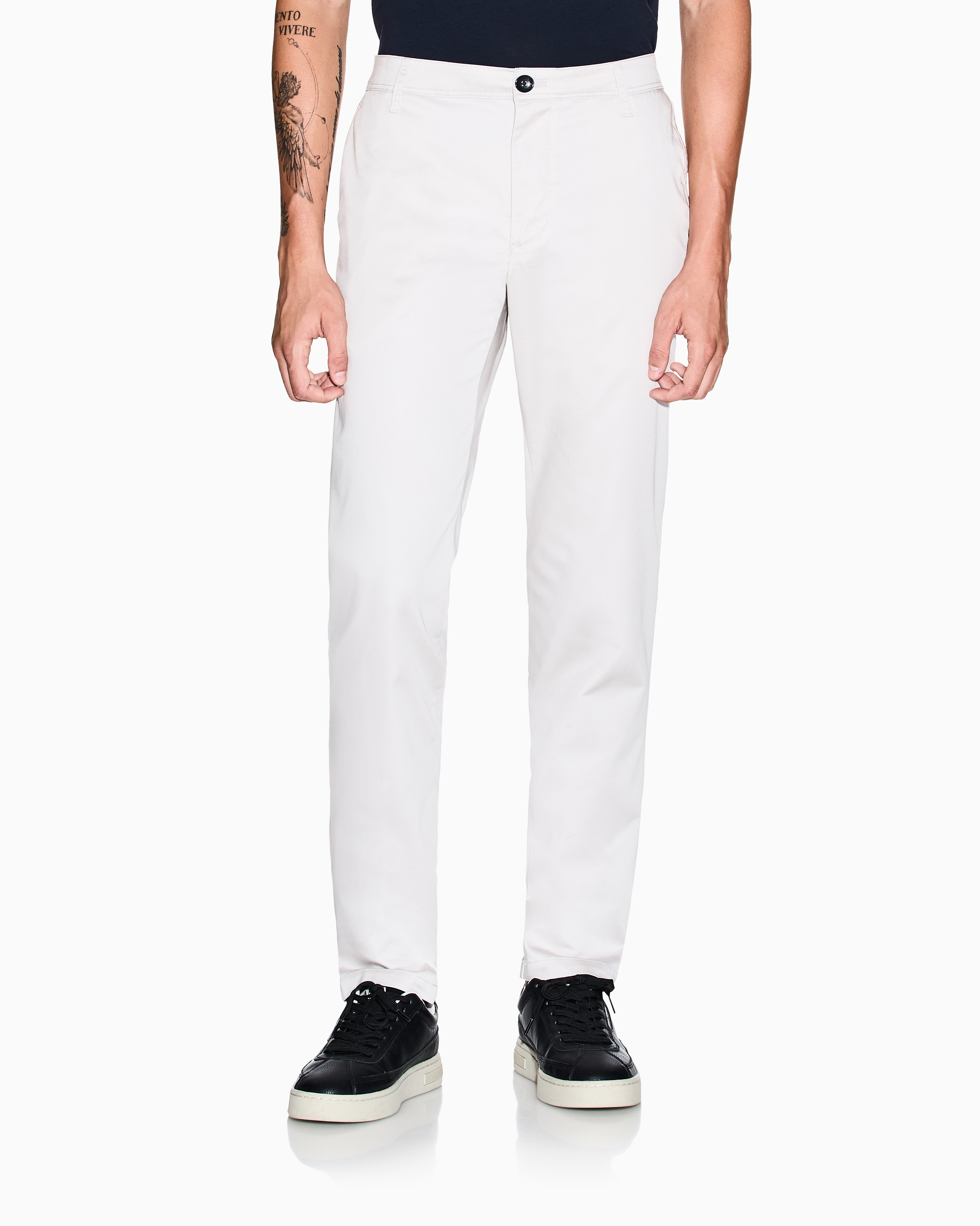 Armani Exchange Stretch Cotton Chinos In White
