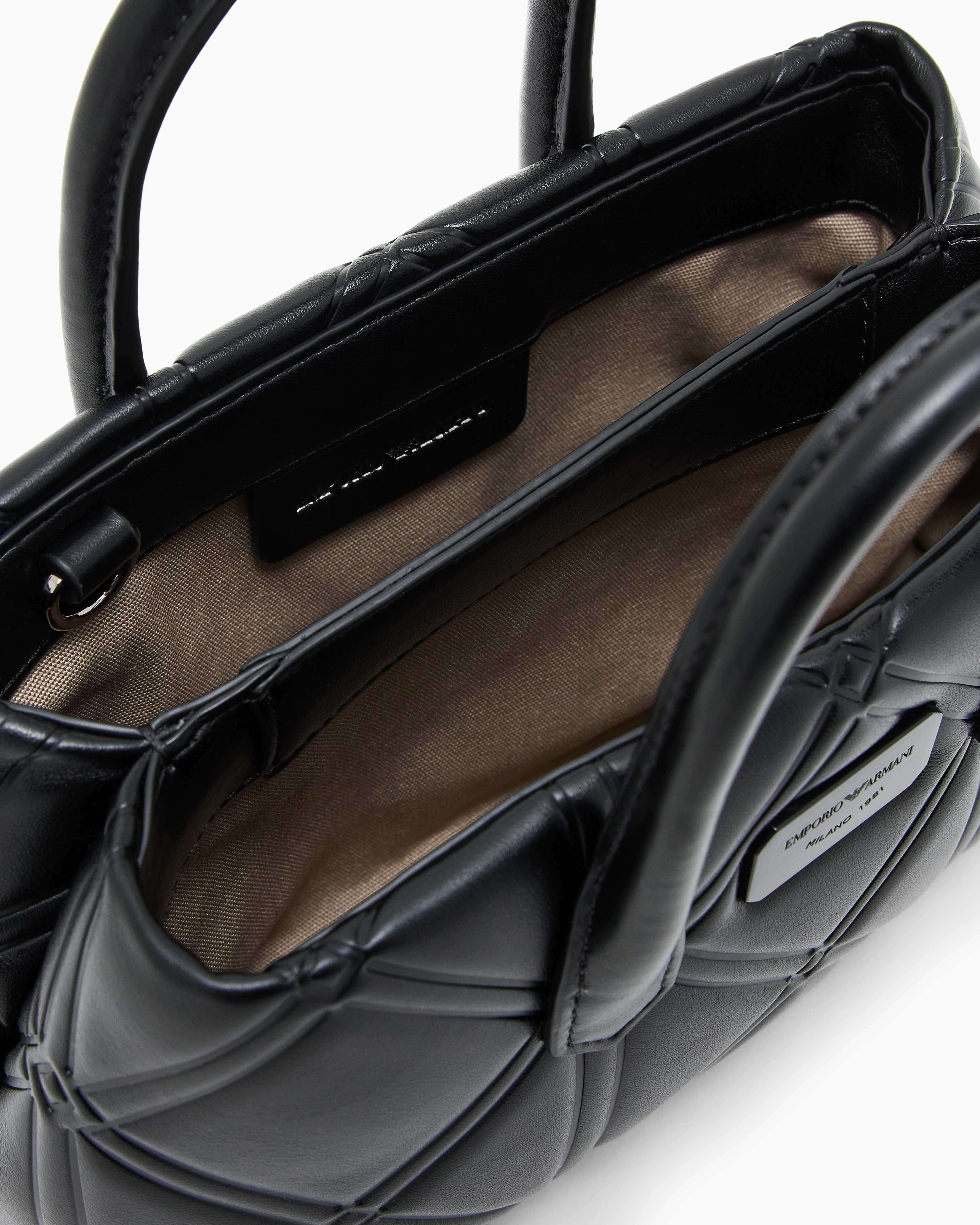 Emporio Armani Nappa Leather-effect Mini Bag With Embossed Motif In Black