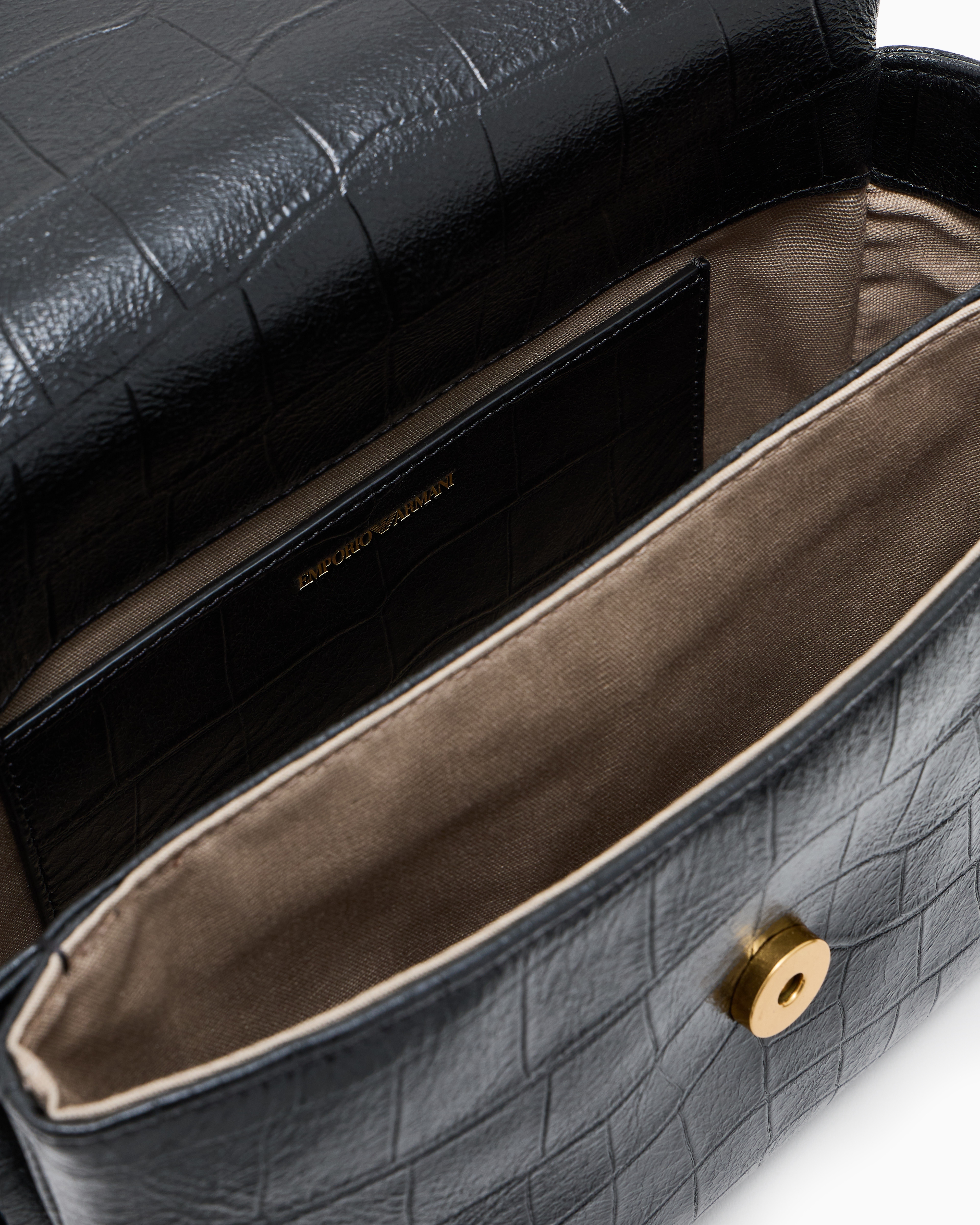 EMPORIO ARMANI ショルダーバッグ ブラック　クロコダイル　ワニ ショルダーバッグ レザー クロコダイルプリント仕上げ イーグル