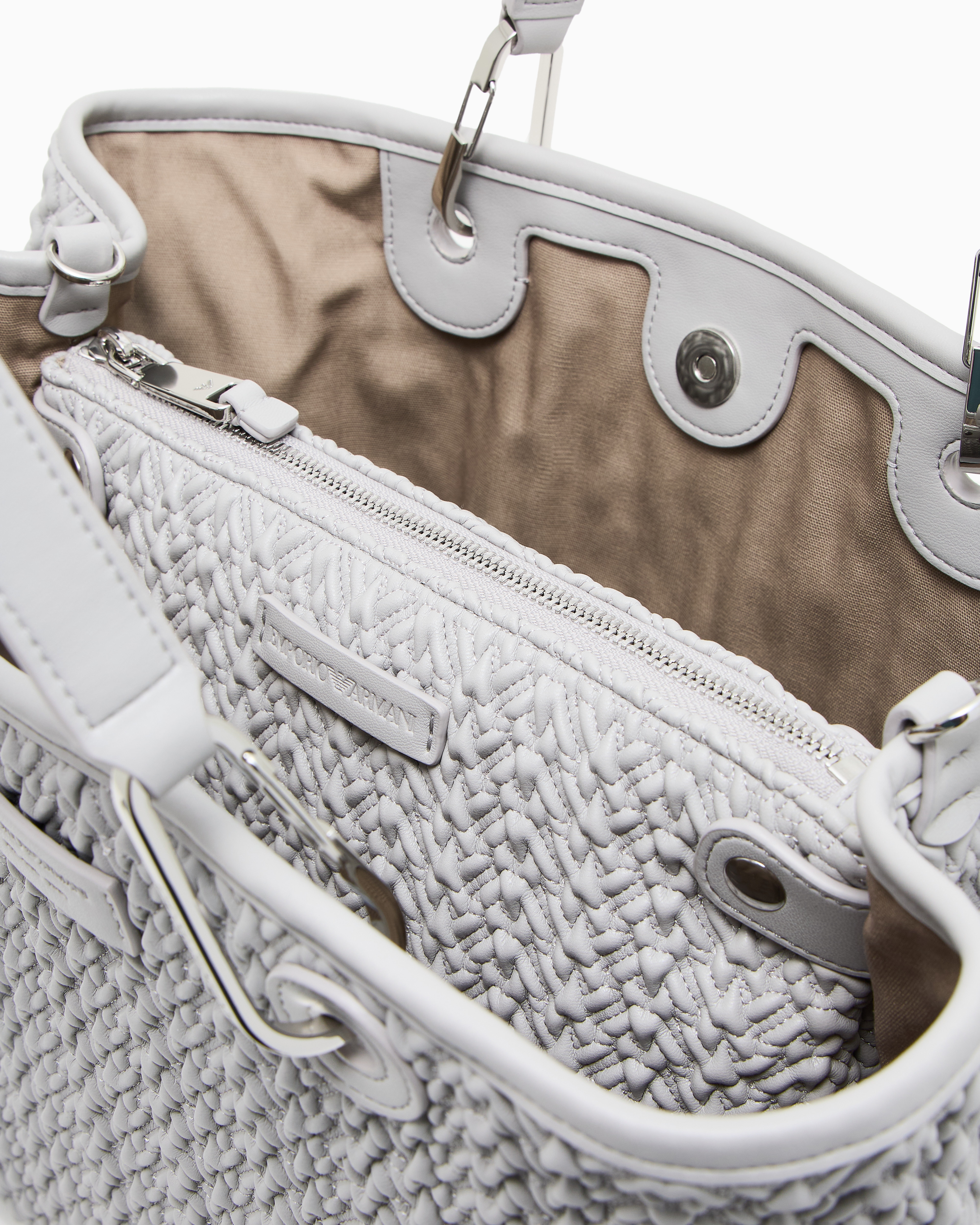 Emporio Armani Quilted-effect Medium Myea Shopper Bag In Gray