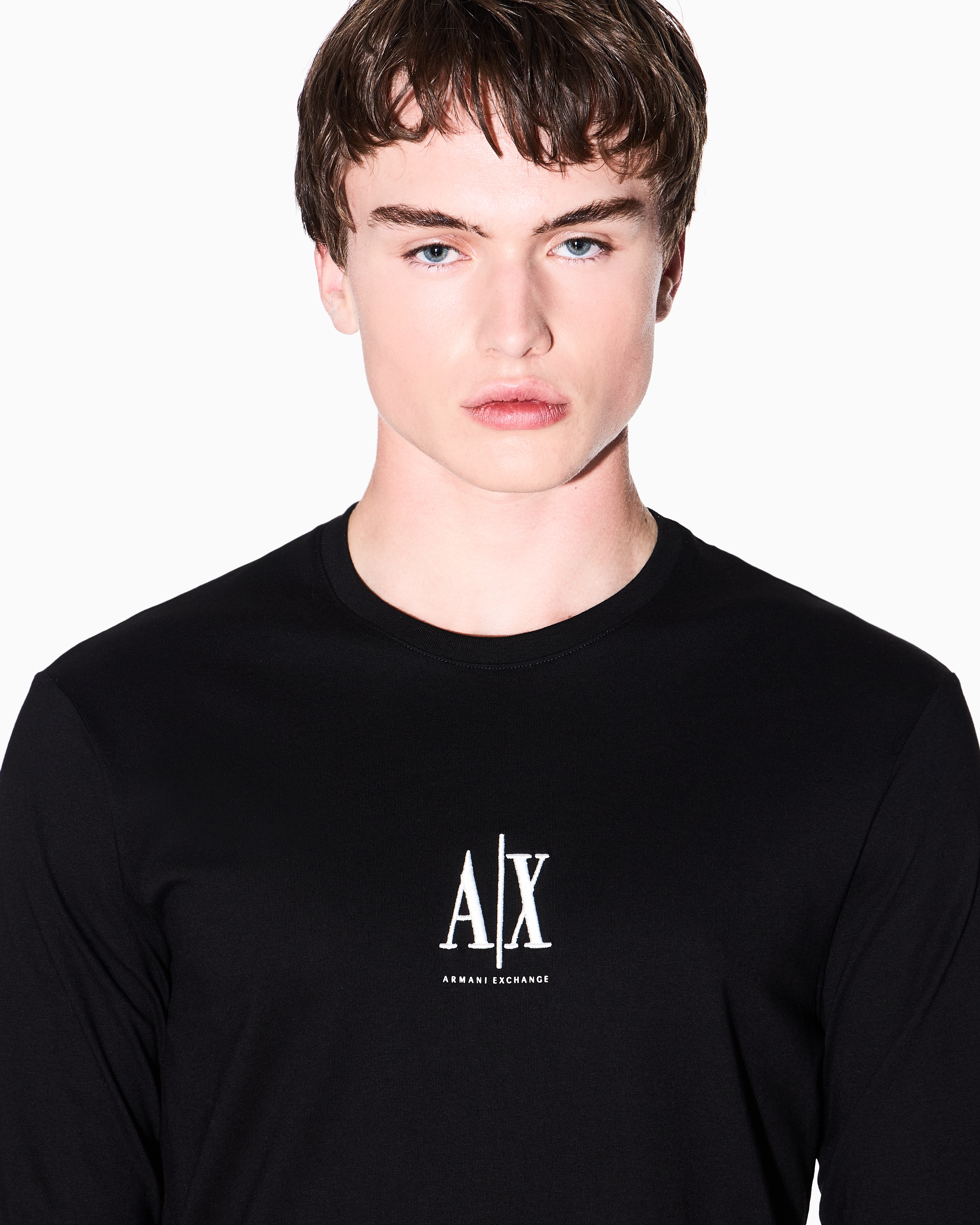 Armani Exchange - Long-sleeved T-shirt with embroidered logo, Man, Black, Size: